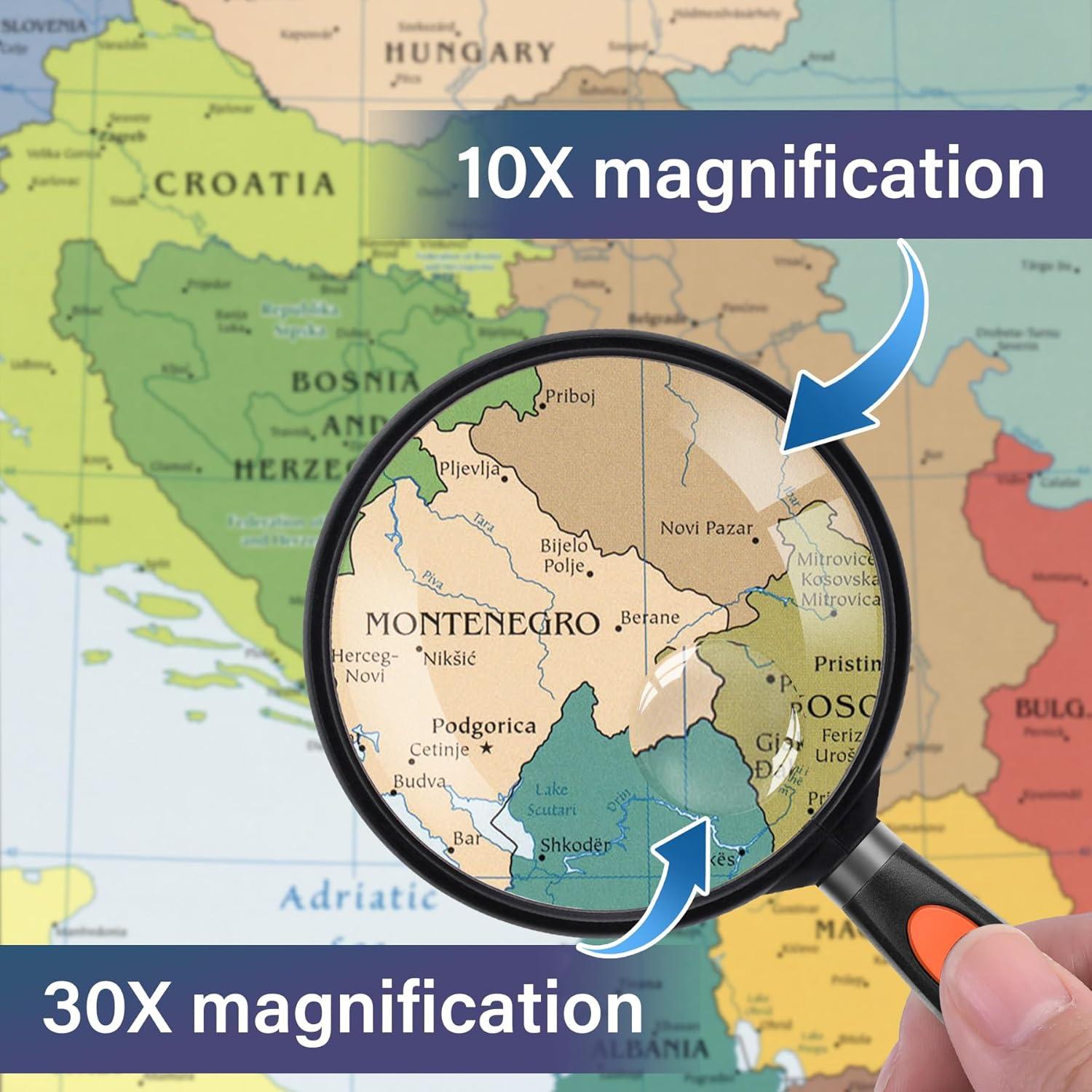 Lupa de Mano Feosky 10X 30X Lente Acrílica 75mm Naranja