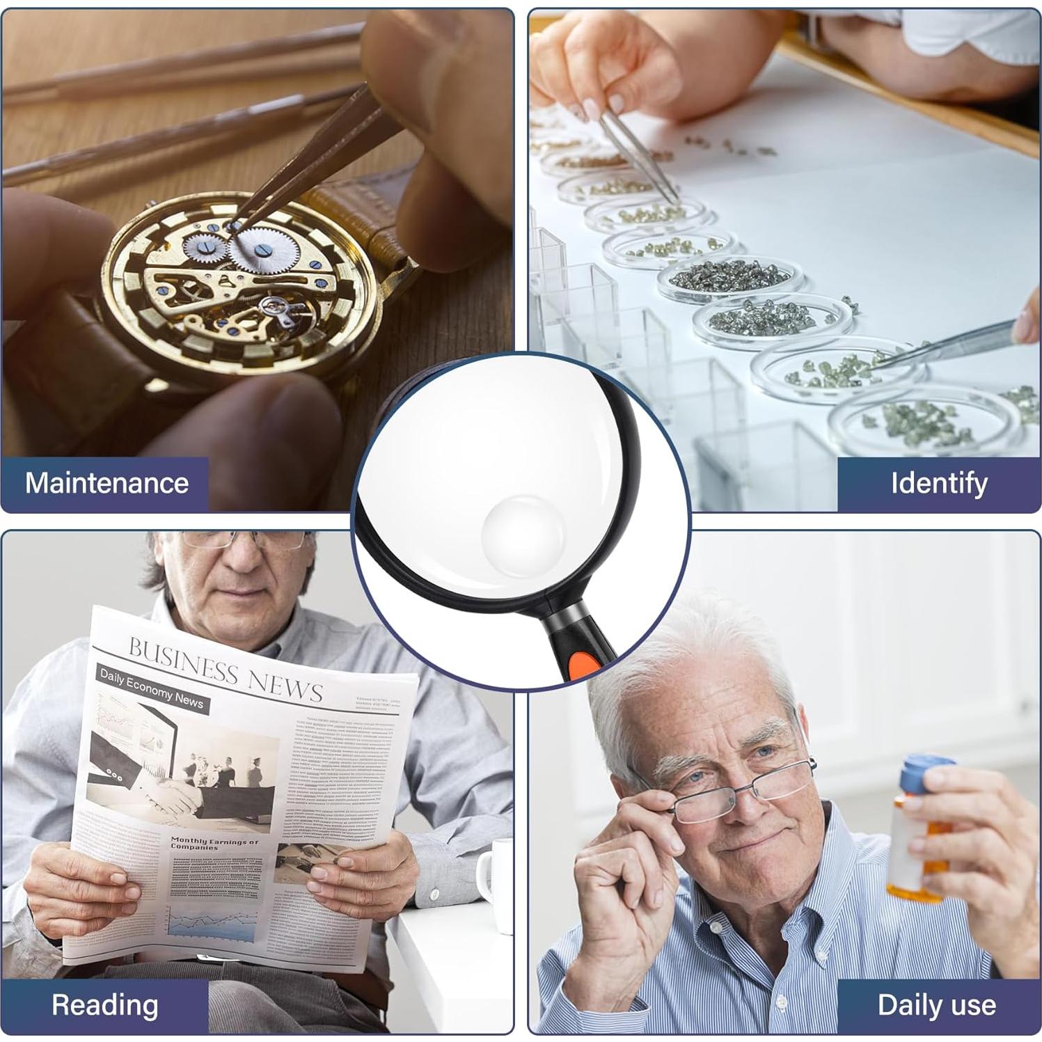 Lupa de Mano Feosky 10X 30X Lente Acrílica 75mm Naranja