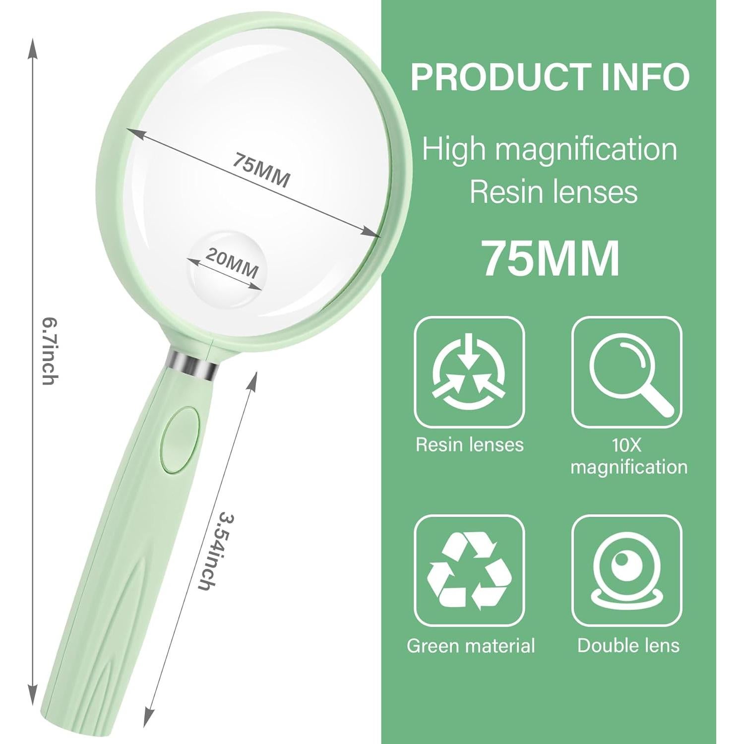 Lupa de Mano Feosky 10X 30X Verde, Lente Acrílica 75mm