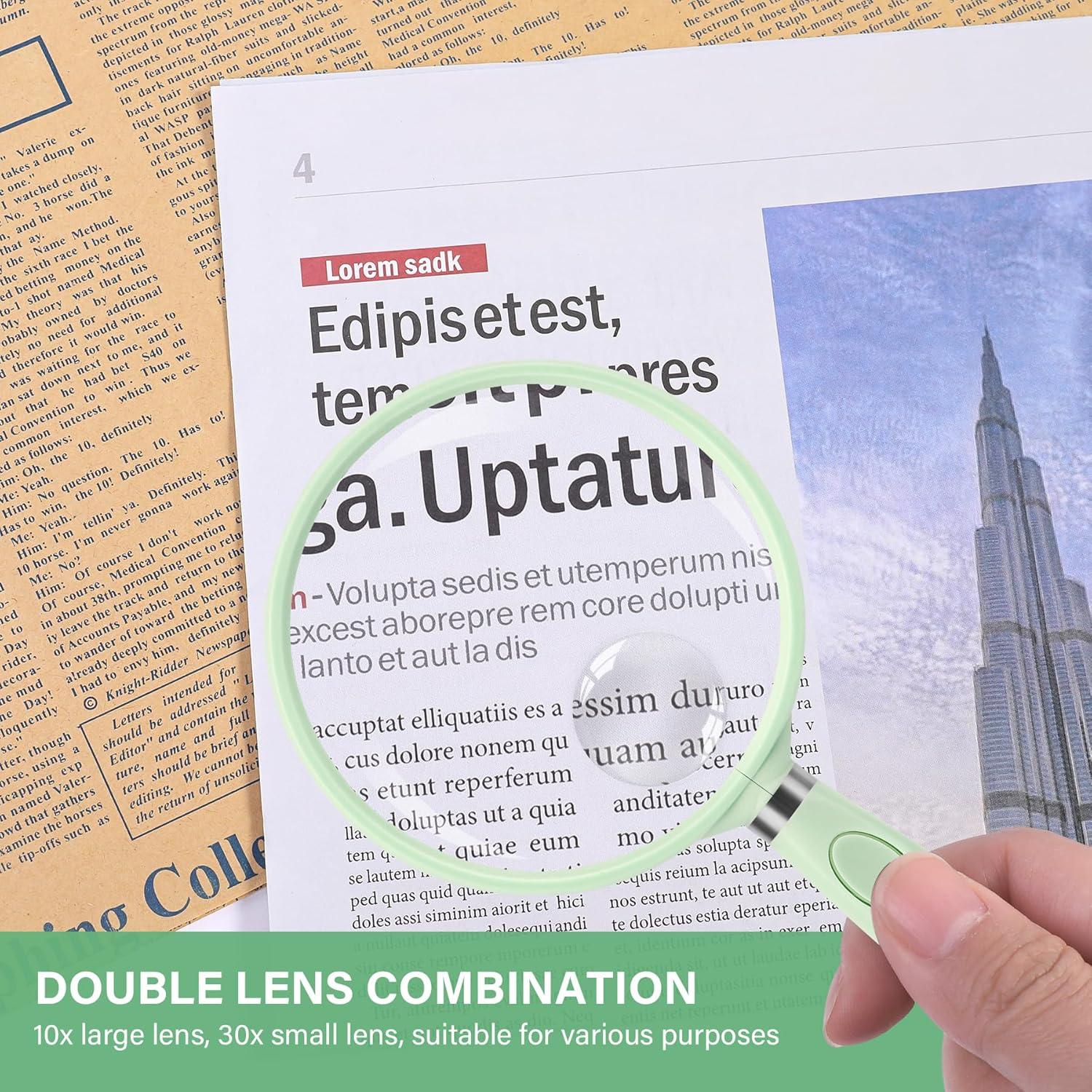 Lupa de Mano Feosky 10X 30X Verde, Lente Acrílica 75mm