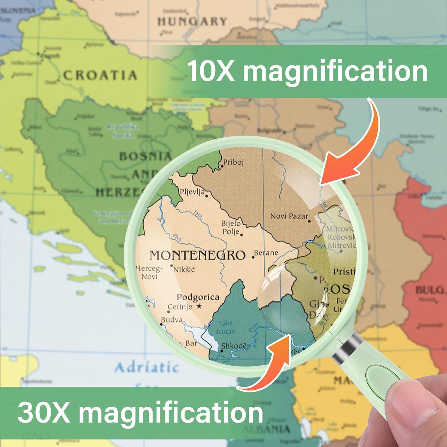 Lupa de Mano Feosky 10X 30X Verde, Lente Acrílica 75mm
