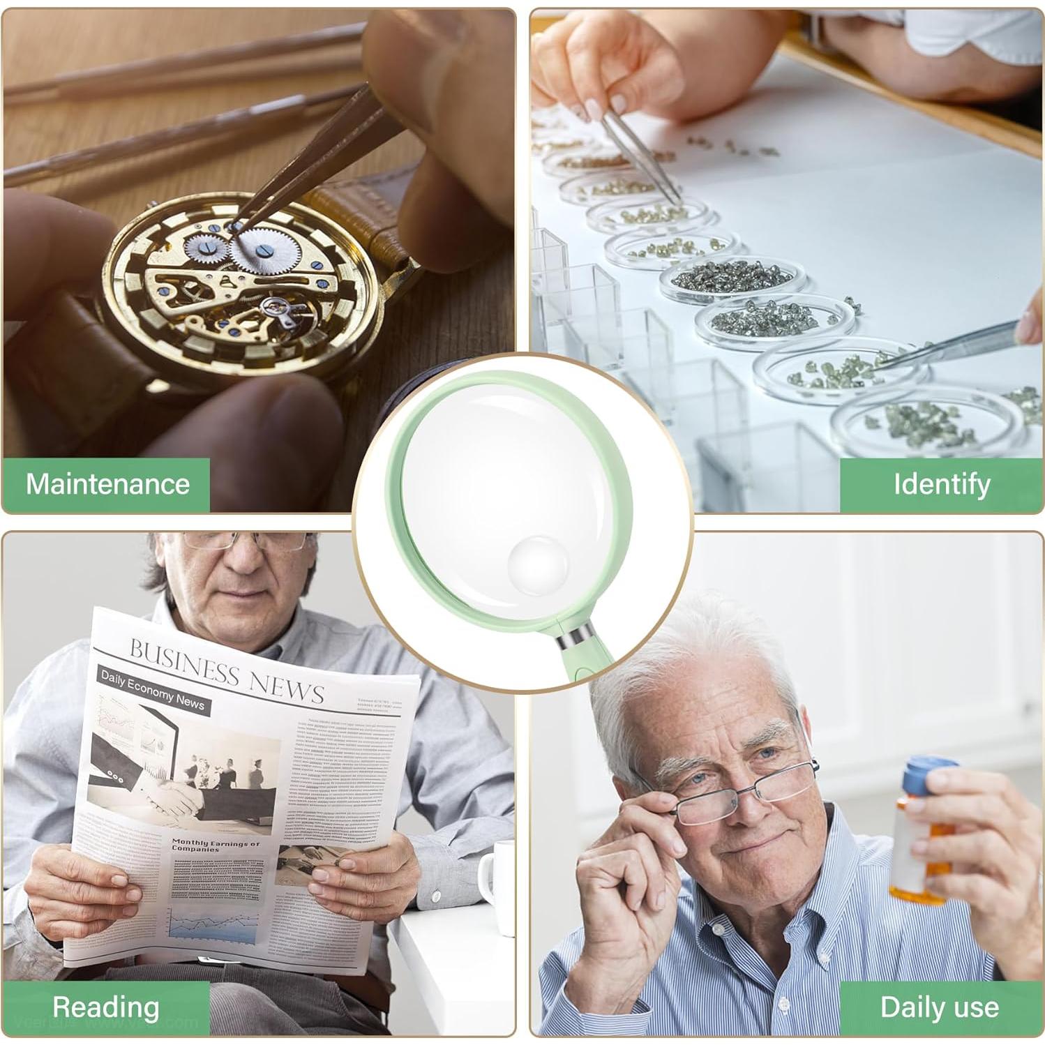 Lupa de Mano Feosky 10X 30X Verde, Lente Acrílica 75mm