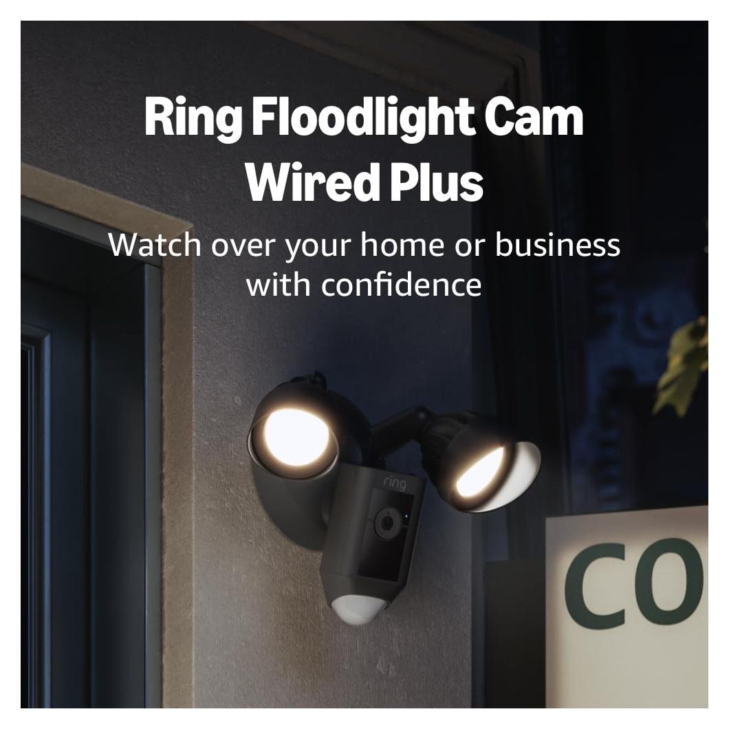 Ring Floodlight Cam Wired Plus — Outdoor home or business security with motion-activated 1080p HD video and floodlights, (2021 release) Black