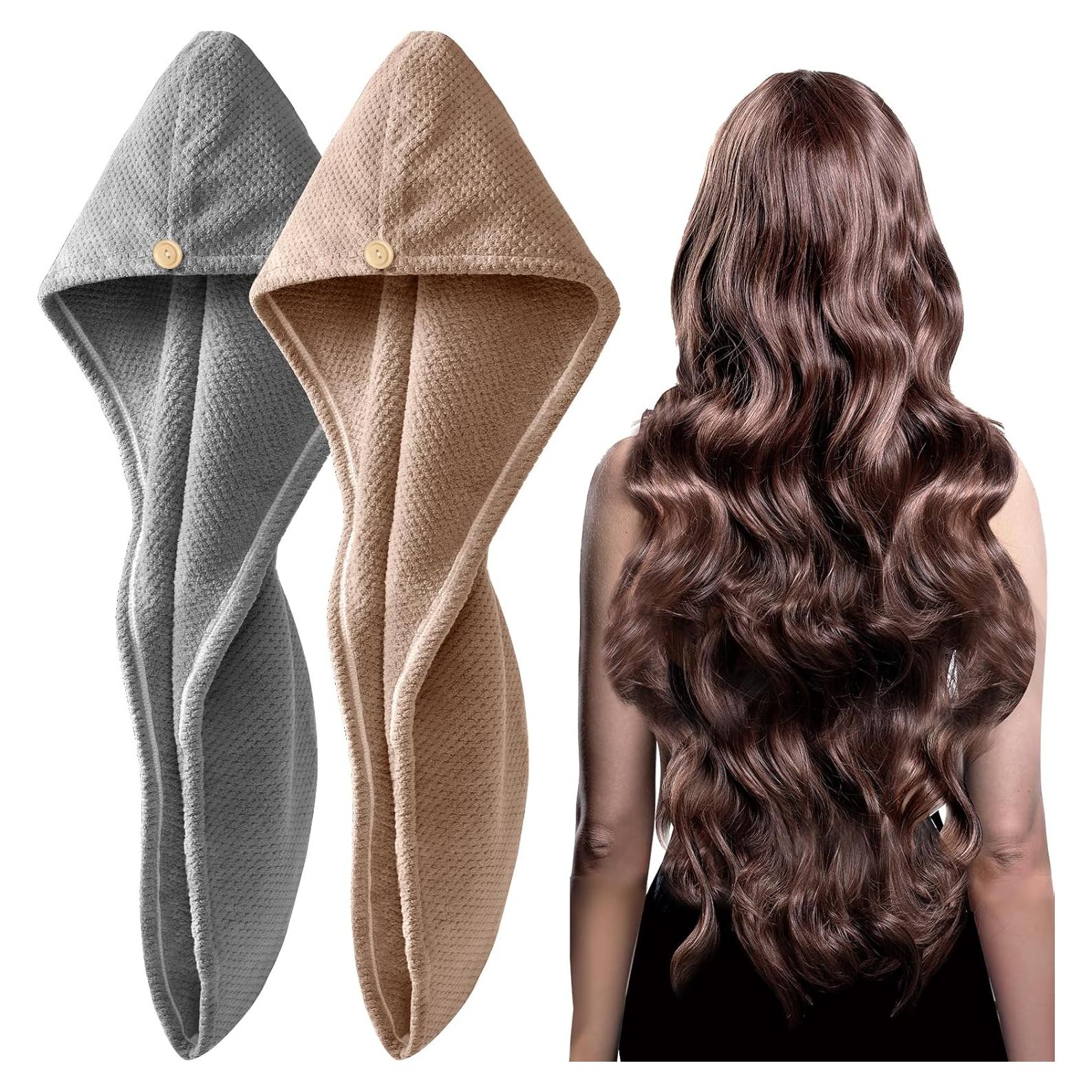 Toalla de Microfibra YFONG Grande para Cabello Rizado - Gris/Marrón