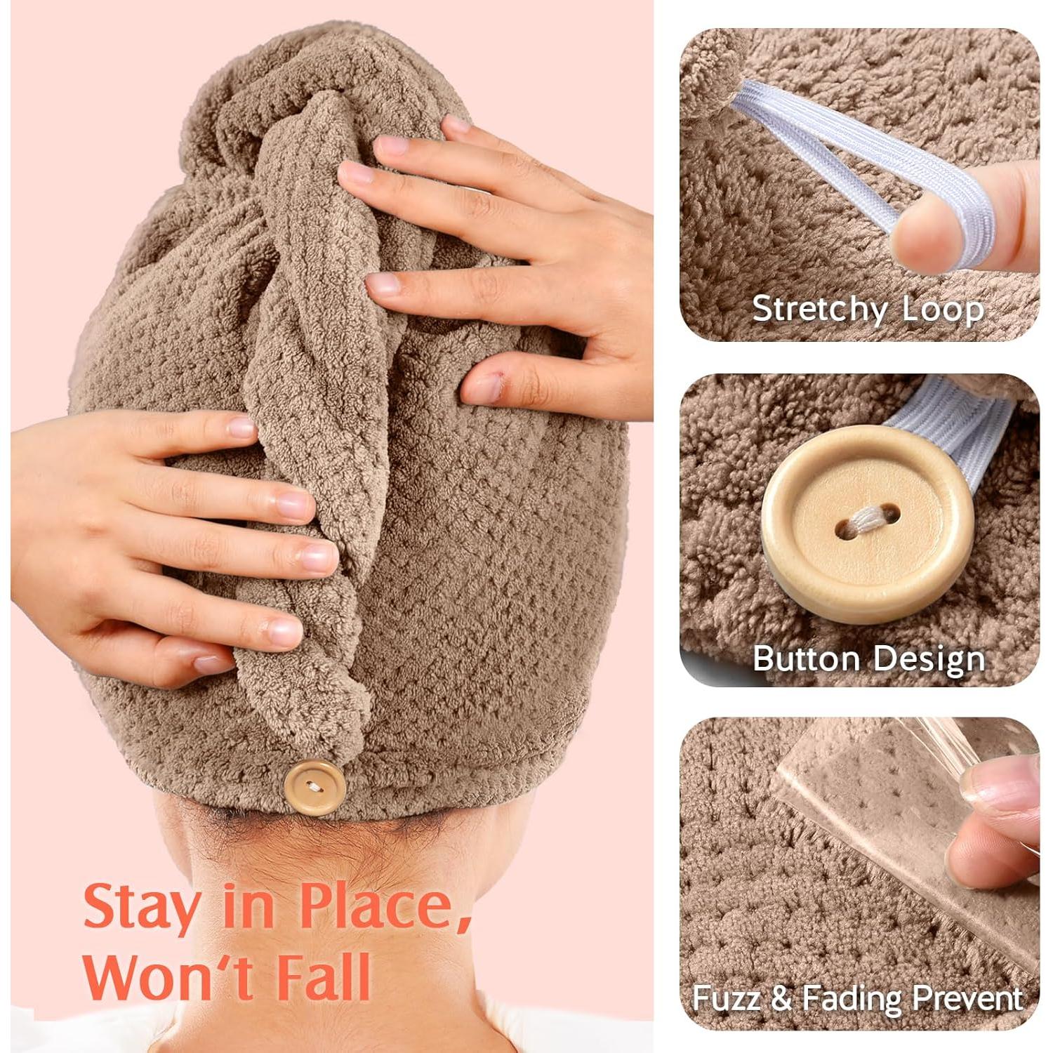 Toalla de Microfibra YFONG Grande para Cabello Rizado - Gris/Marrón