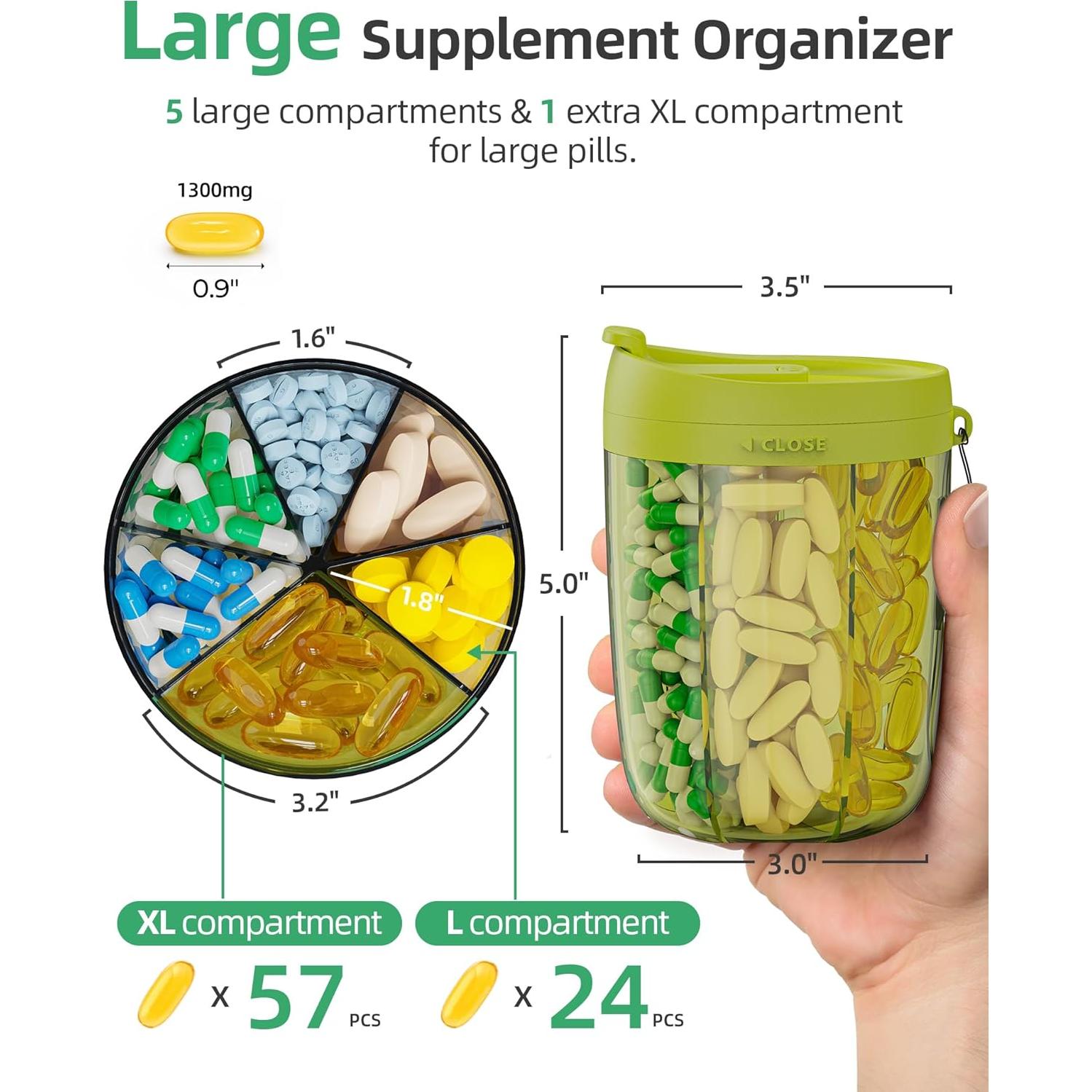 Organizador de Pastillas PULIV Verde - 6 Compartimentos XL y Grandes