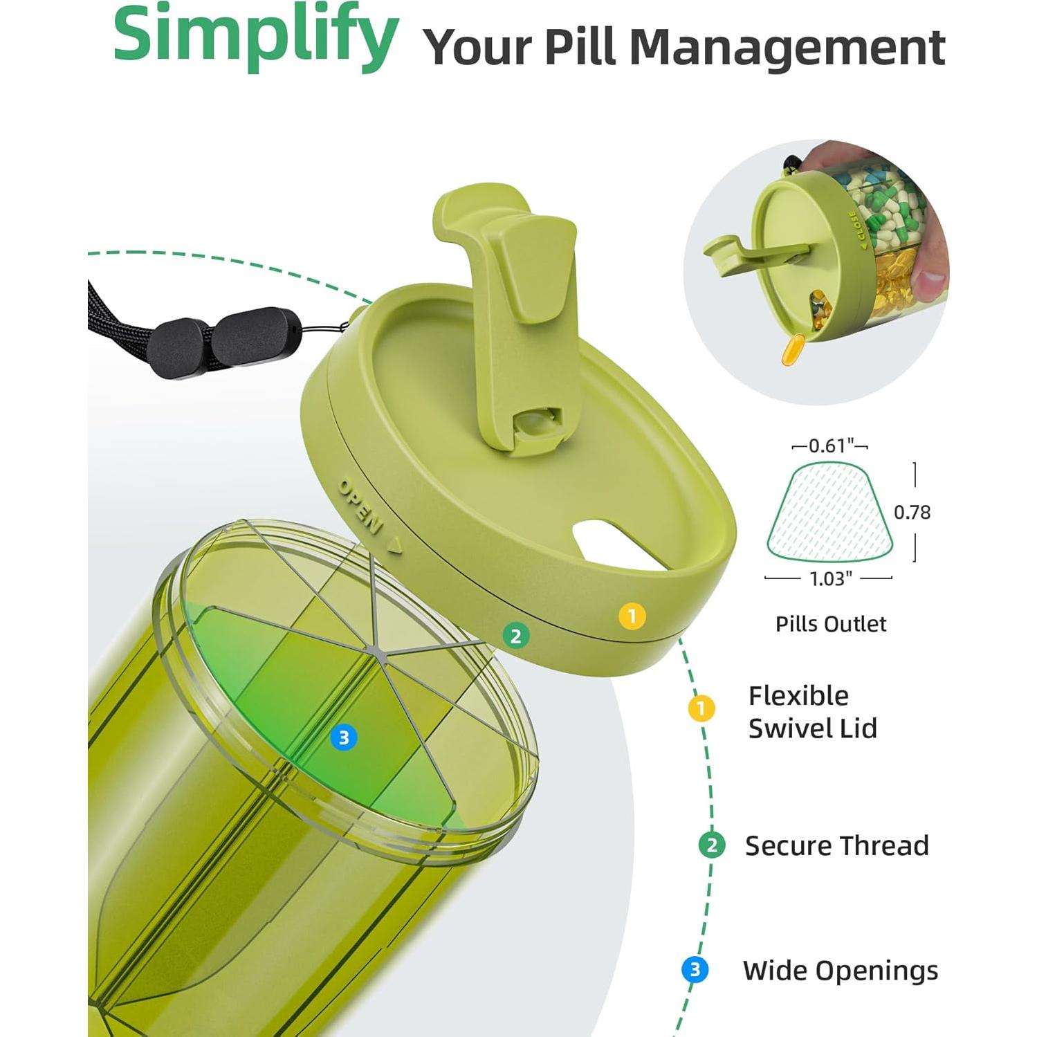 Organizador de Pastillas PULIV Verde - 6 Compartimentos XL y Grandes