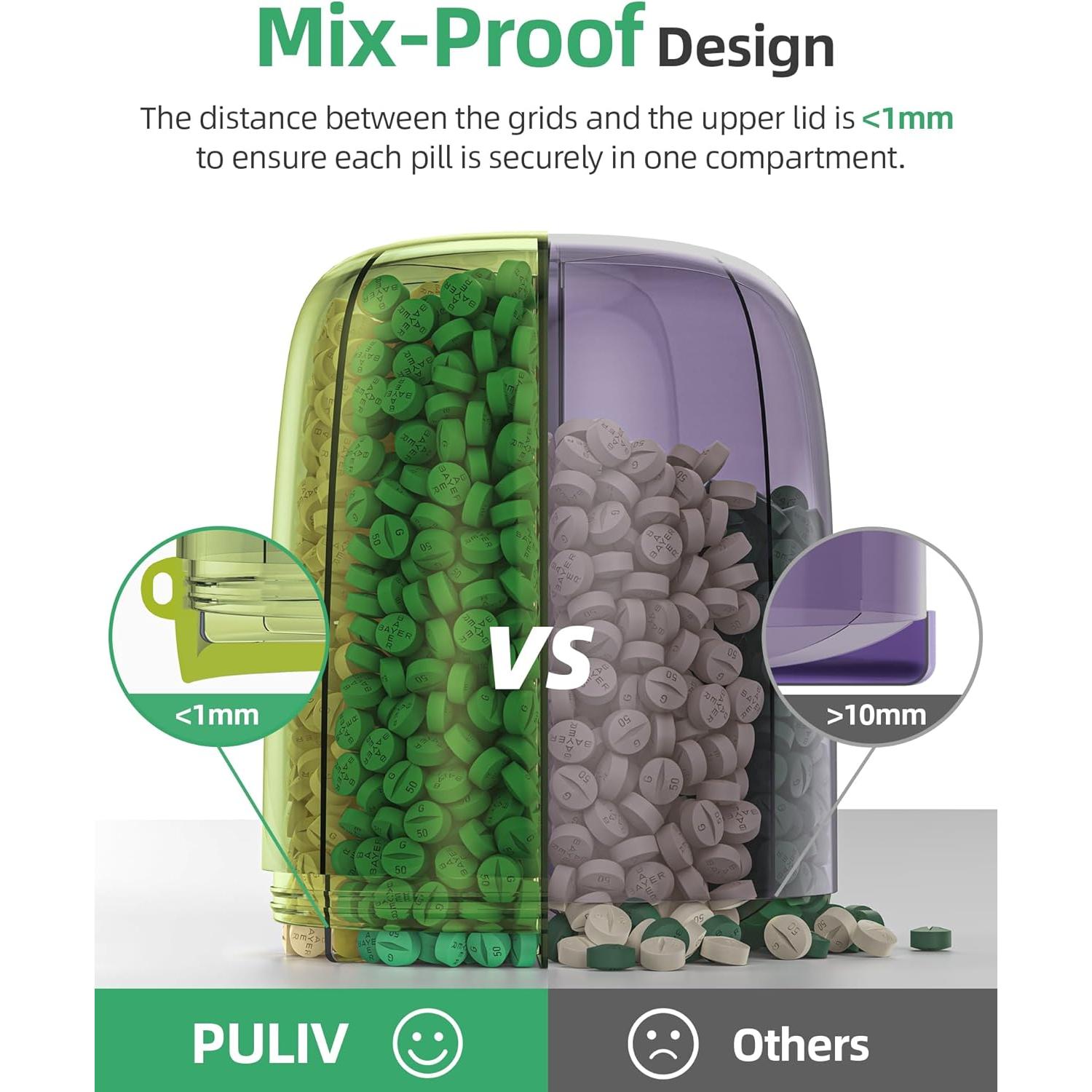 Organizador de Pastillas PULIV Verde - 6 Compartimentos XL y Grandes