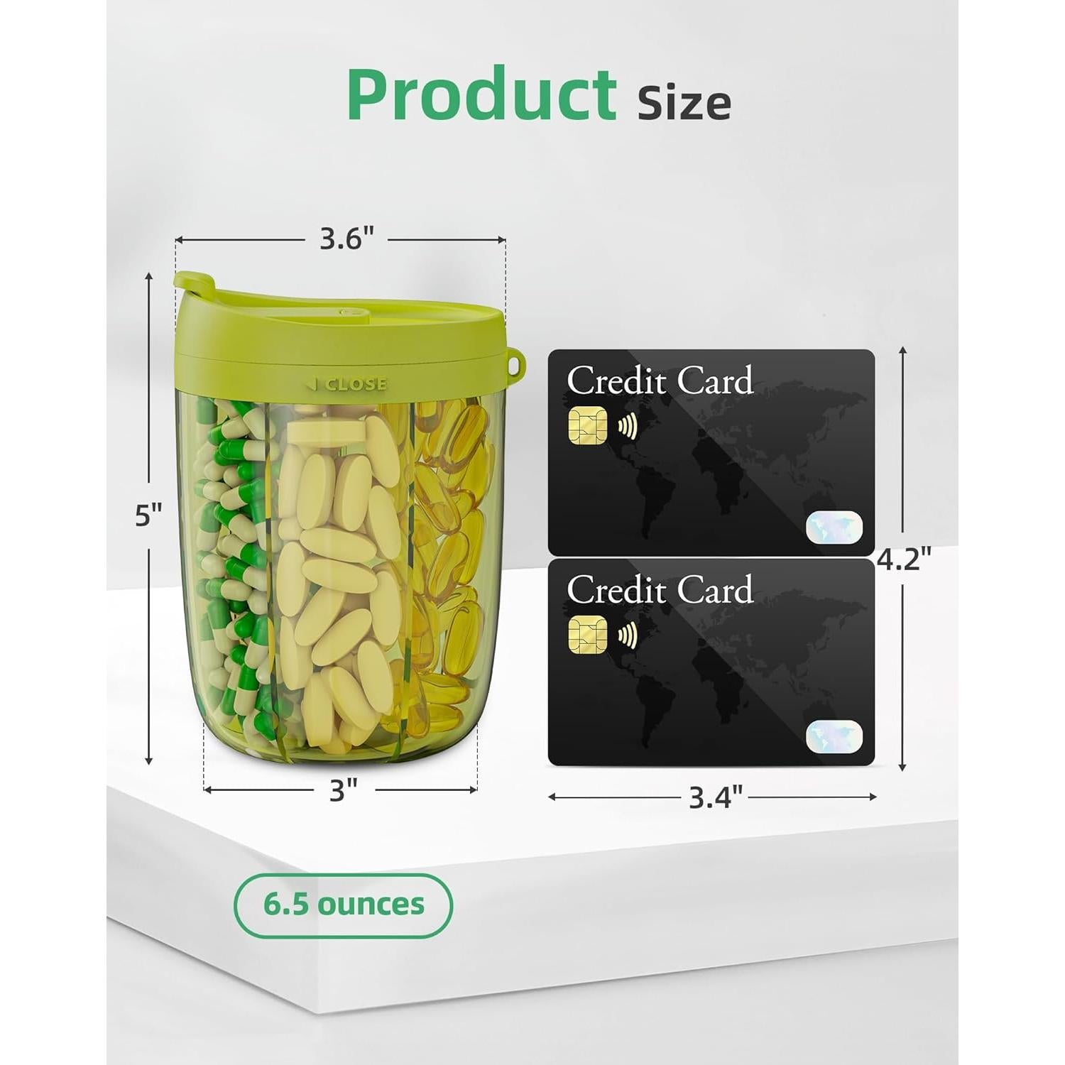 Organizador de Pastillas PULIV Verde - 6 Compartimentos XL y Grandes