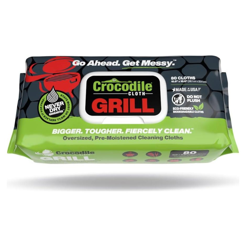 Toallitas de Limpieza Crocodile Cloth Grill - 80 Unidades, 38.1x25.4 cm, Infundidas con Aloe