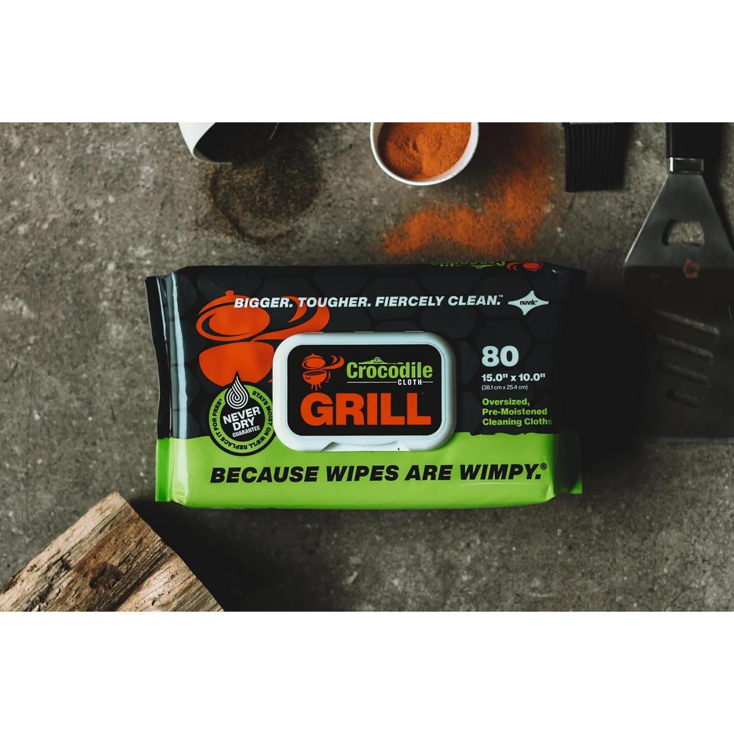 Toallitas de Limpieza Crocodile Cloth Grill - 80 Unidades, 38.1x25.4 cm, Infundidas con Aloe