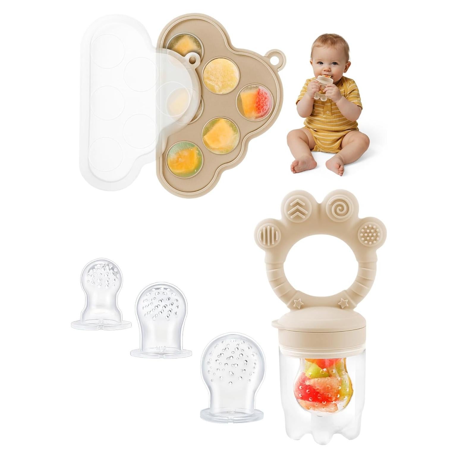 Moldes de Popsicle y Chupete Alimentador de Silicona Beige