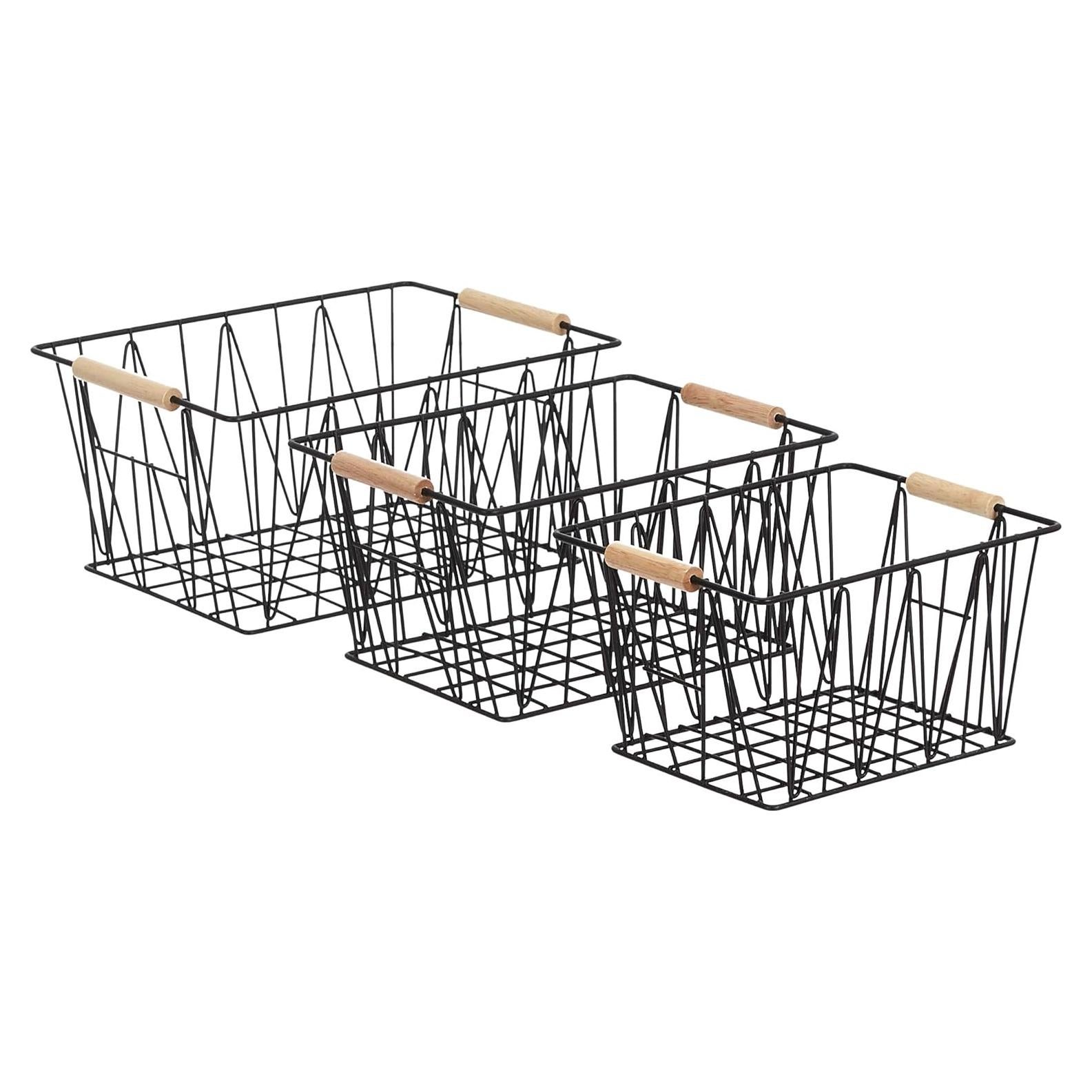 Cestas de Almacenamiento de Alambre Amazon Basics, Juego de 3, Negro