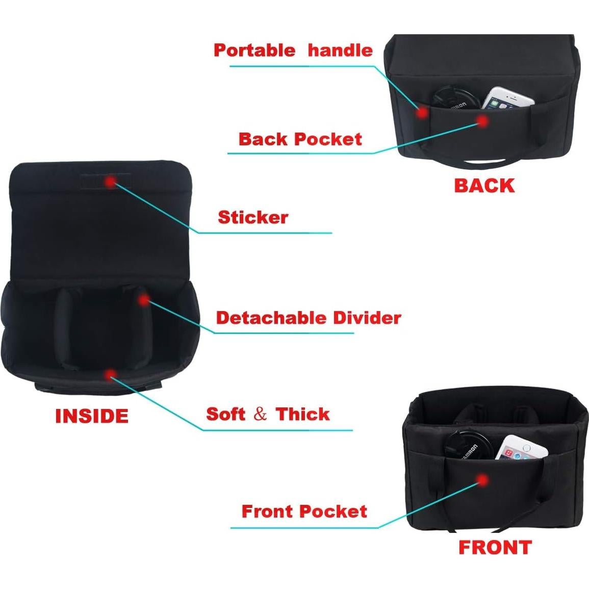 Inserto de Bolsa para Cámara BOMKEE Nylon Impermeable 26.2x18cm