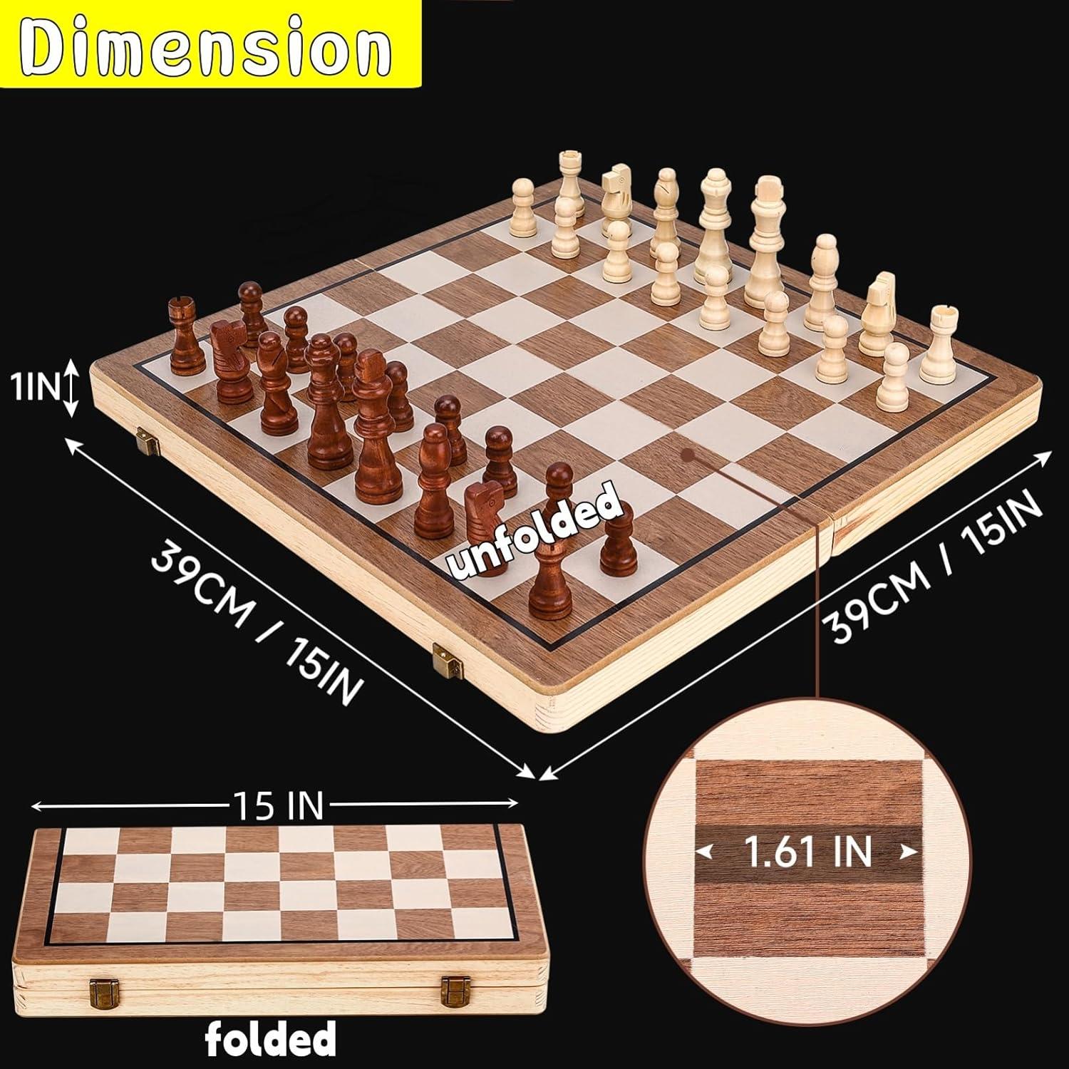 Juego de Ajedrez Magnético de Madera Kiapeak 39.37 cm Plegable