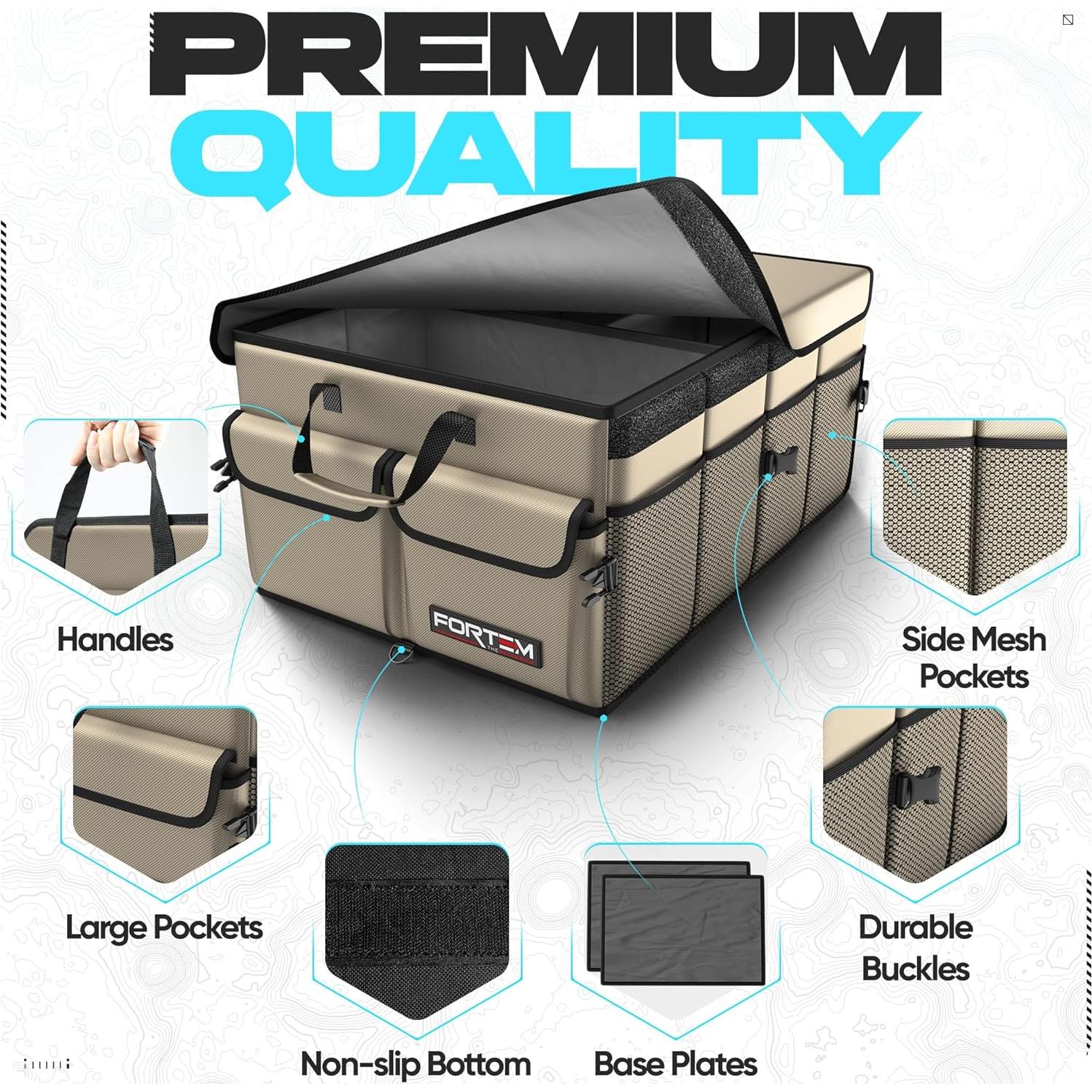 Organizador de Maletero FORTEM 50L Beige Plegable y Antideslizante