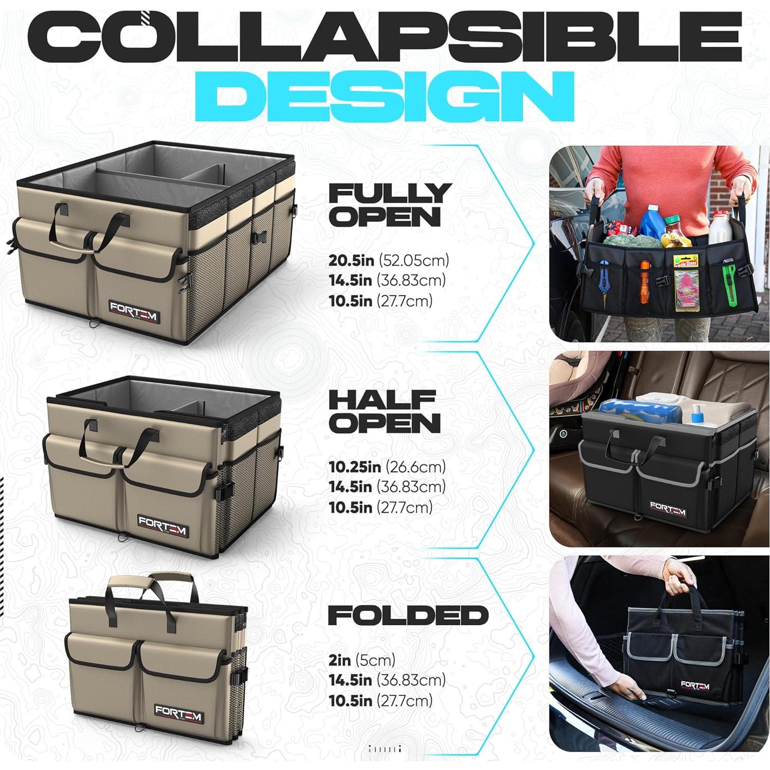 Organizador de Maletero FORTEM 50L Beige Plegable y Antideslizante