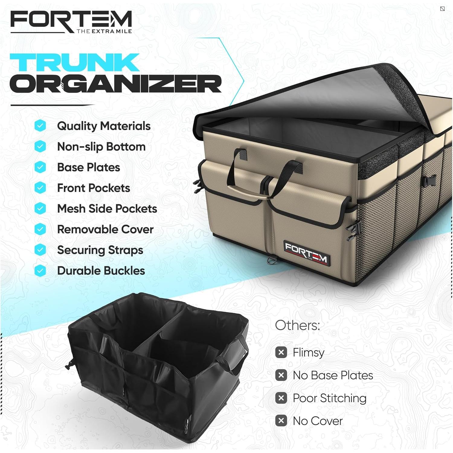 Organizador de Maletero FORTEM 50L Beige Plegable y Antideslizante
