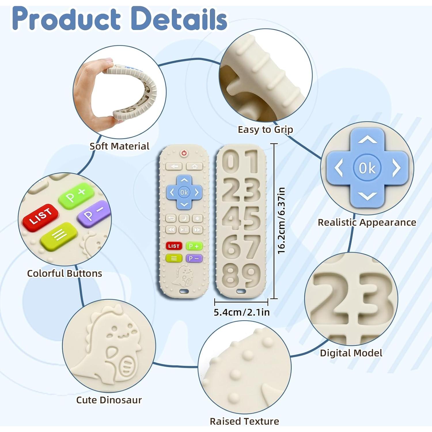 Teething Relief Teethers Toys for Babies 3-6 12 Months Gifts, Silicone Remote Control Baby Teether Toys for 3 6 9 Months Newborn Infant Boy Girl Autism, Food Grade Silicone Sensory Toys, Beige
