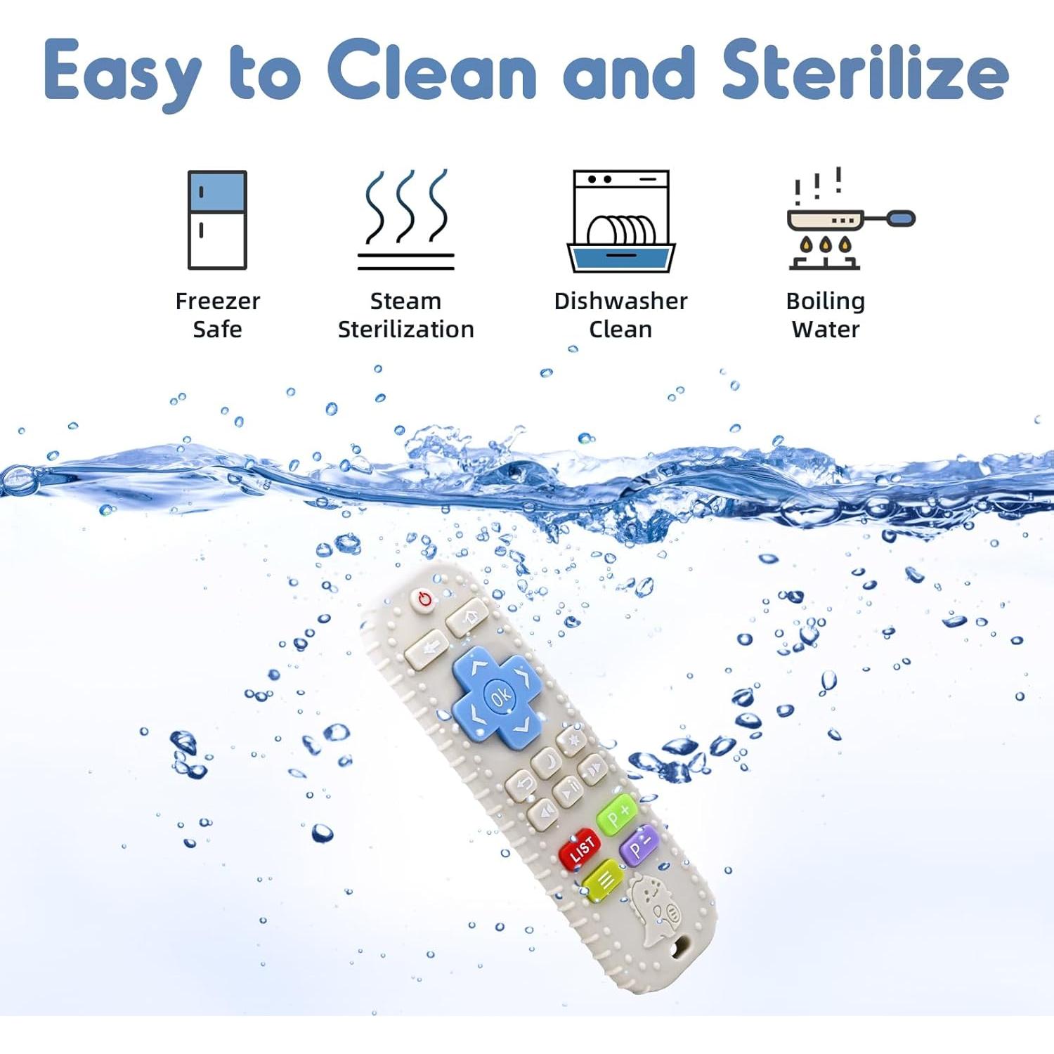 Teething Relief Teethers Toys for Babies 3-6 12 Months Gifts, Silicone Remote Control Baby Teether Toys for 3 6 9 Months Newborn Infant Boy Girl Autism, Food Grade Silicone Sensory Toys, Beige