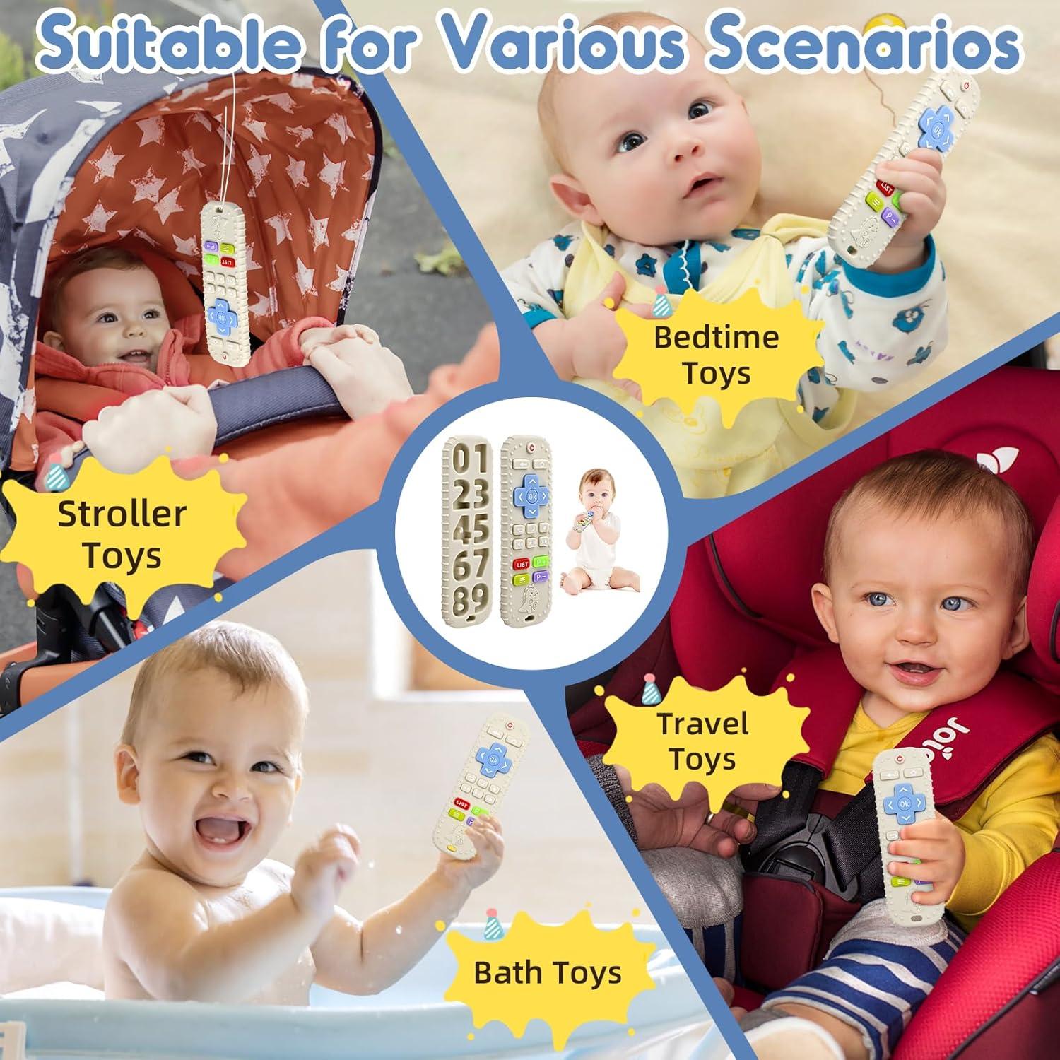 Teething Relief Teethers Toys for Babies 3-6 12 Months Gifts, Silicone Remote Control Baby Teether Toys for 3 6 9 Months Newborn Infant Boy Girl Autism, Food Grade Silicone Sensory Toys, Beige