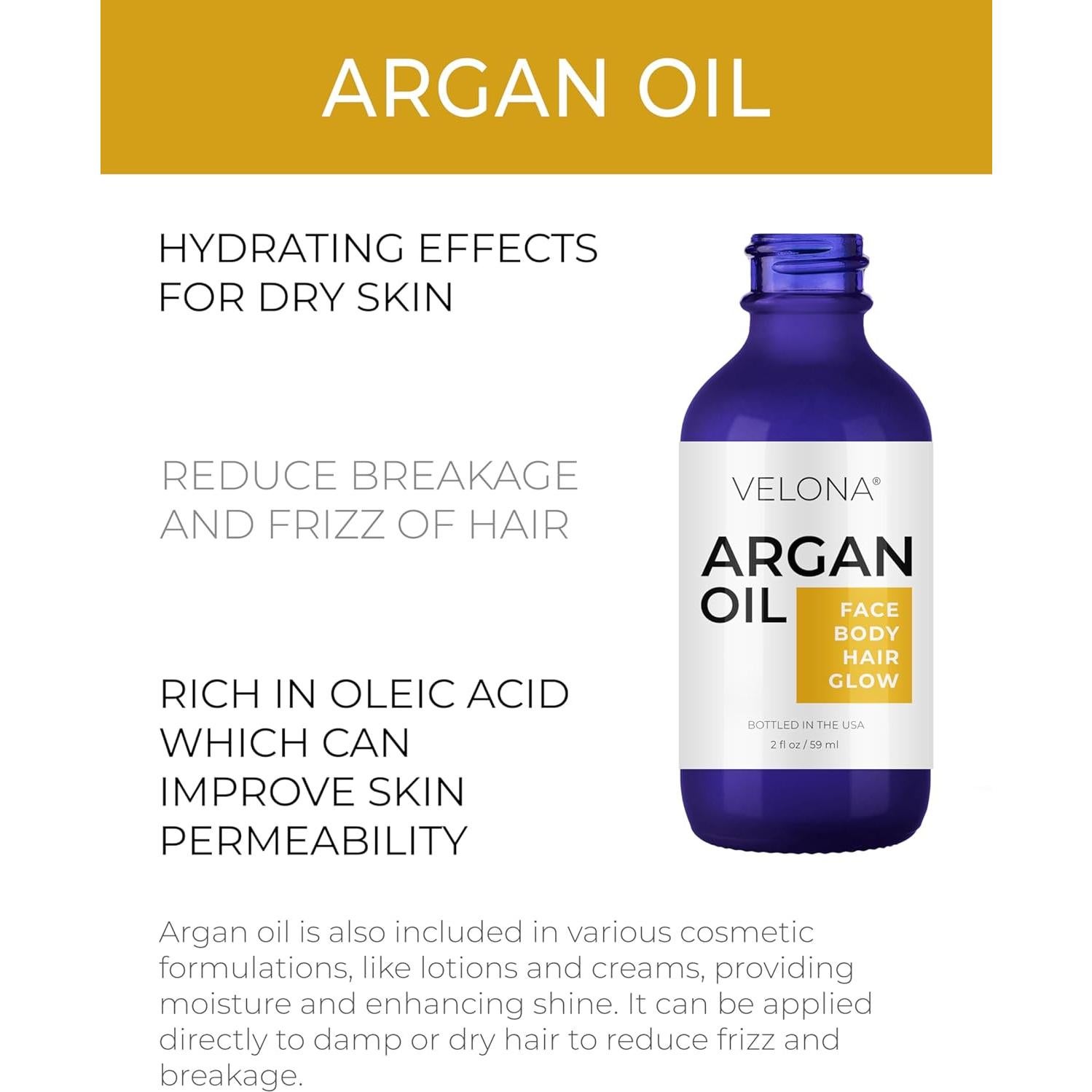 Aceite de Argán Velona 60 ml 100% Puro y Natural