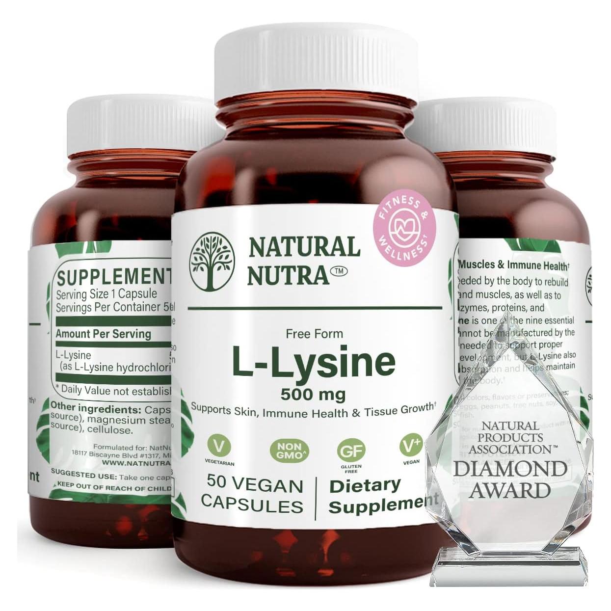 L-Lisina HCl Natural Nutra 500 mg, 50 Cápsulas Veganas
