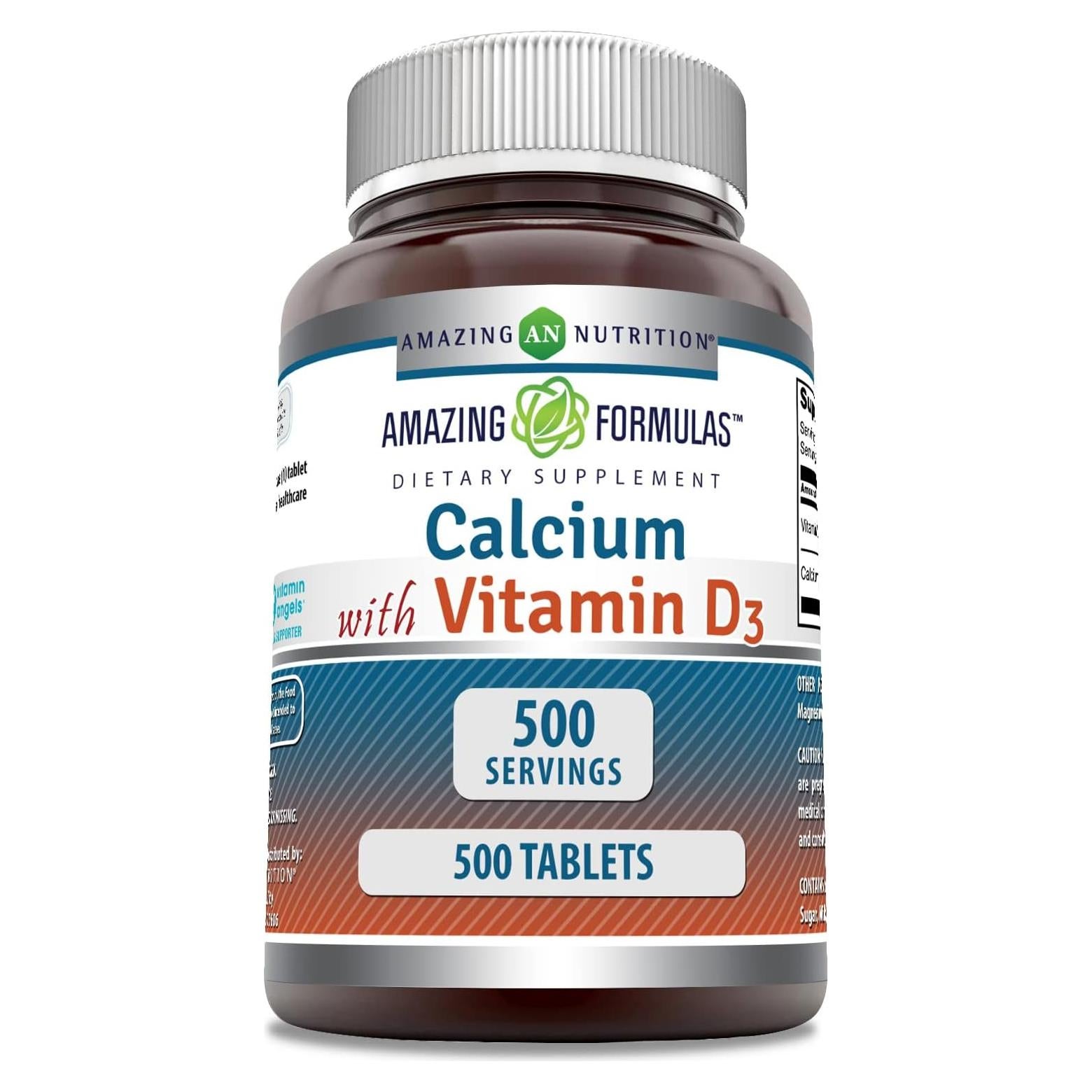 Suplemento de Calcio con Vitamina D3 Nutrición Asombrosa 500 Tabletas