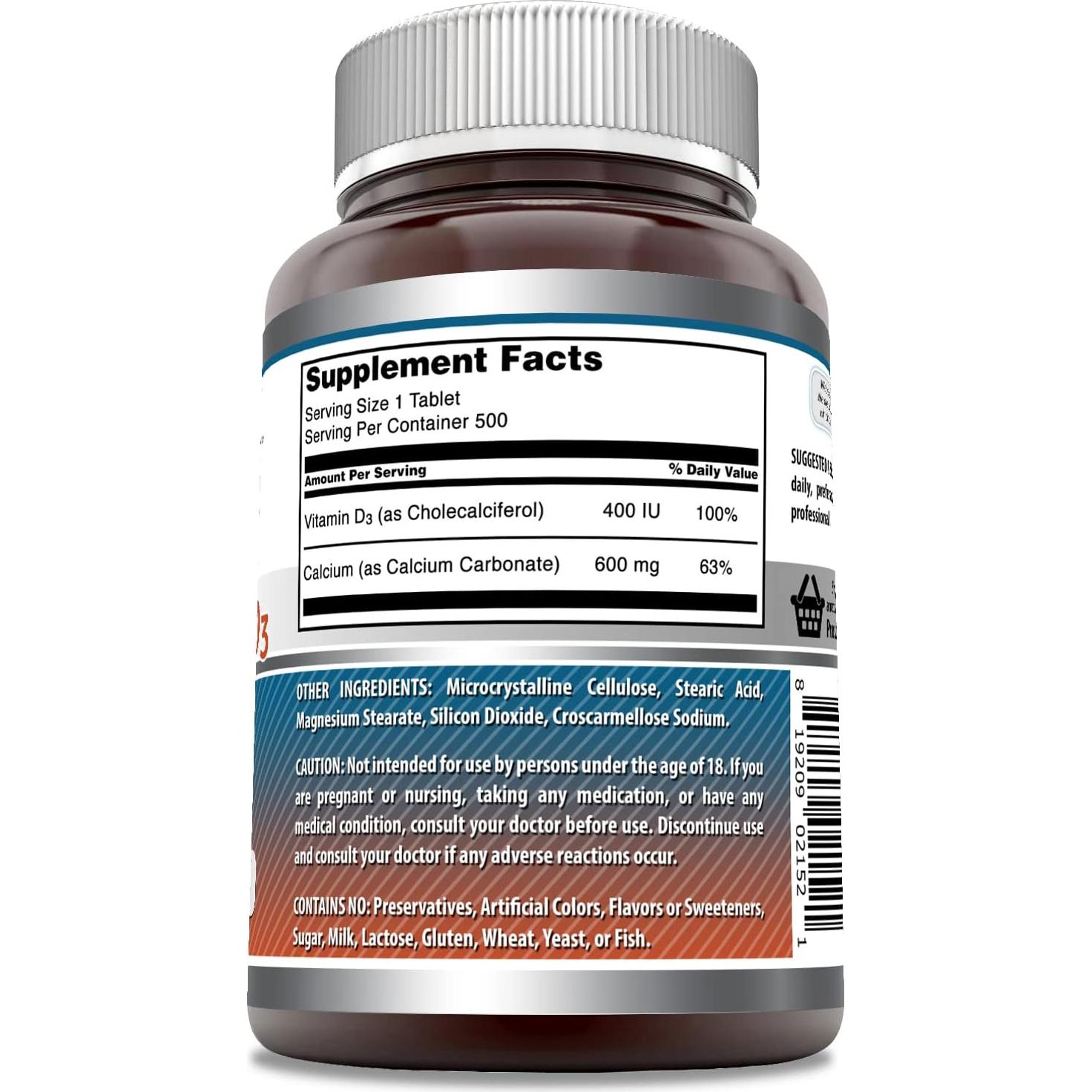 Suplemento de Calcio con Vitamina D3 Nutrición Asombrosa 500 Tabletas