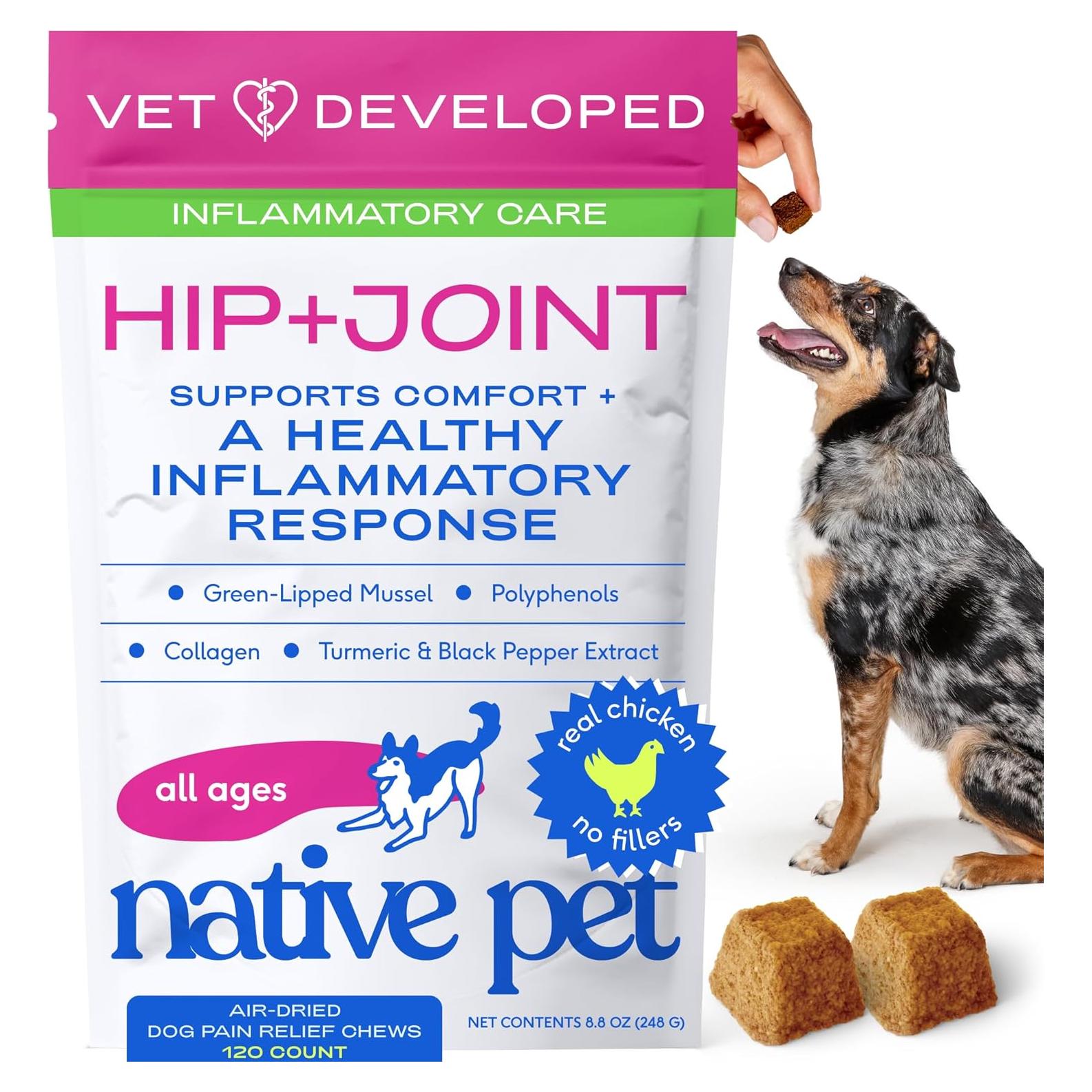 Suplemento Articular para Perros Native Pet - Alivio Natural del Dolor - 120 Masticables