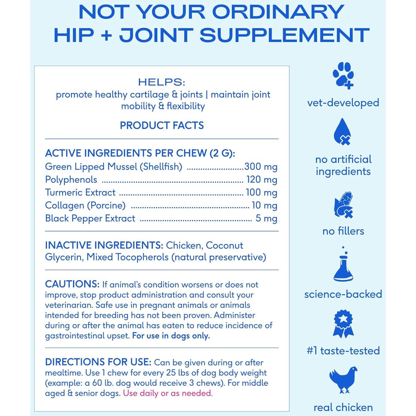 Suplemento Articular para Perros Native Pet - Alivio Natural del Dolor - 120 Masticables