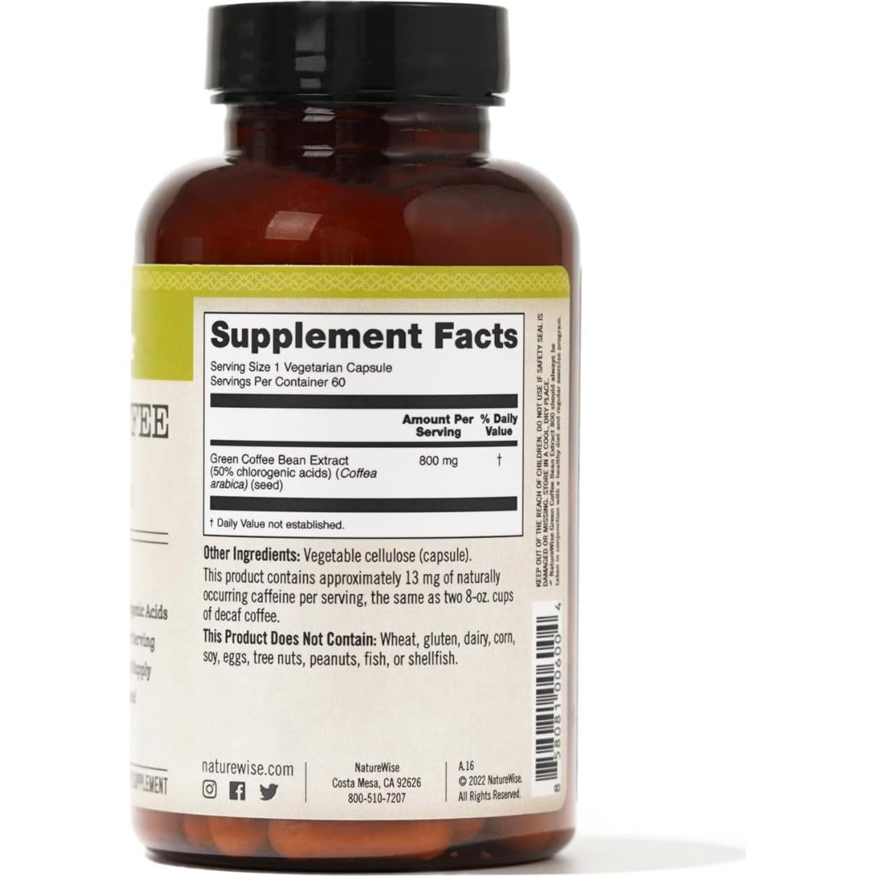 Extracto de Grano de Café Verde NatureWise 800mg 50% Ácidos Clorogénicos