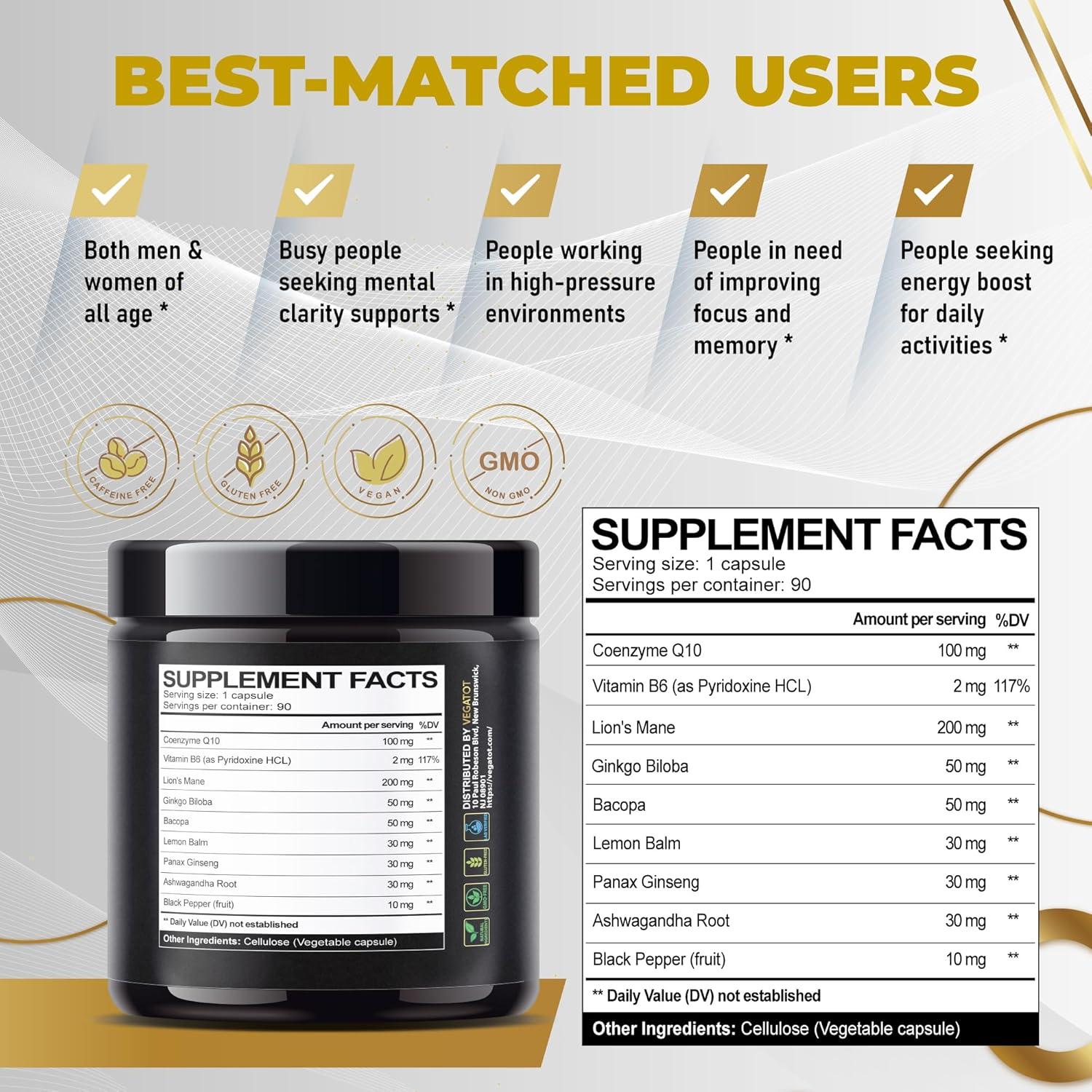 Suplemento Acelerador Cerebral Vegatot 90 Cápsulas CoQ10 Ginkgo