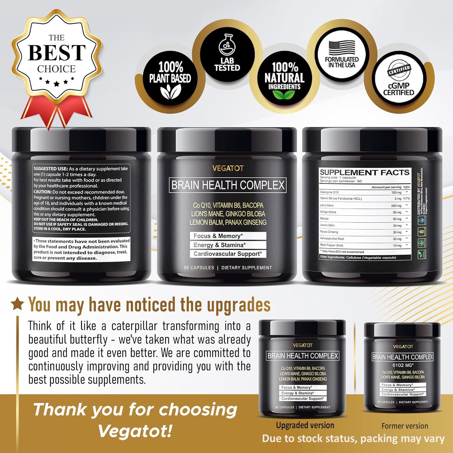 Suplemento Acelerador Cerebral Vegatot 90 Cápsulas CoQ10 Ginkgo