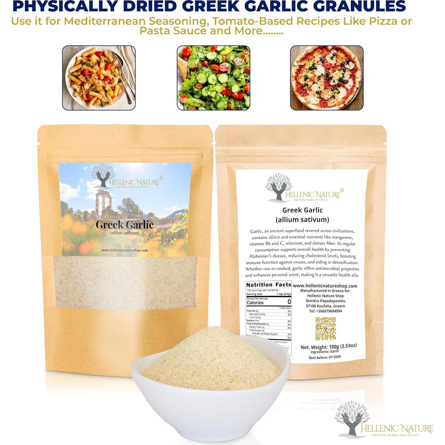 Gránulos de Ajo Secos Orgánicos Hellenic Nature 100g