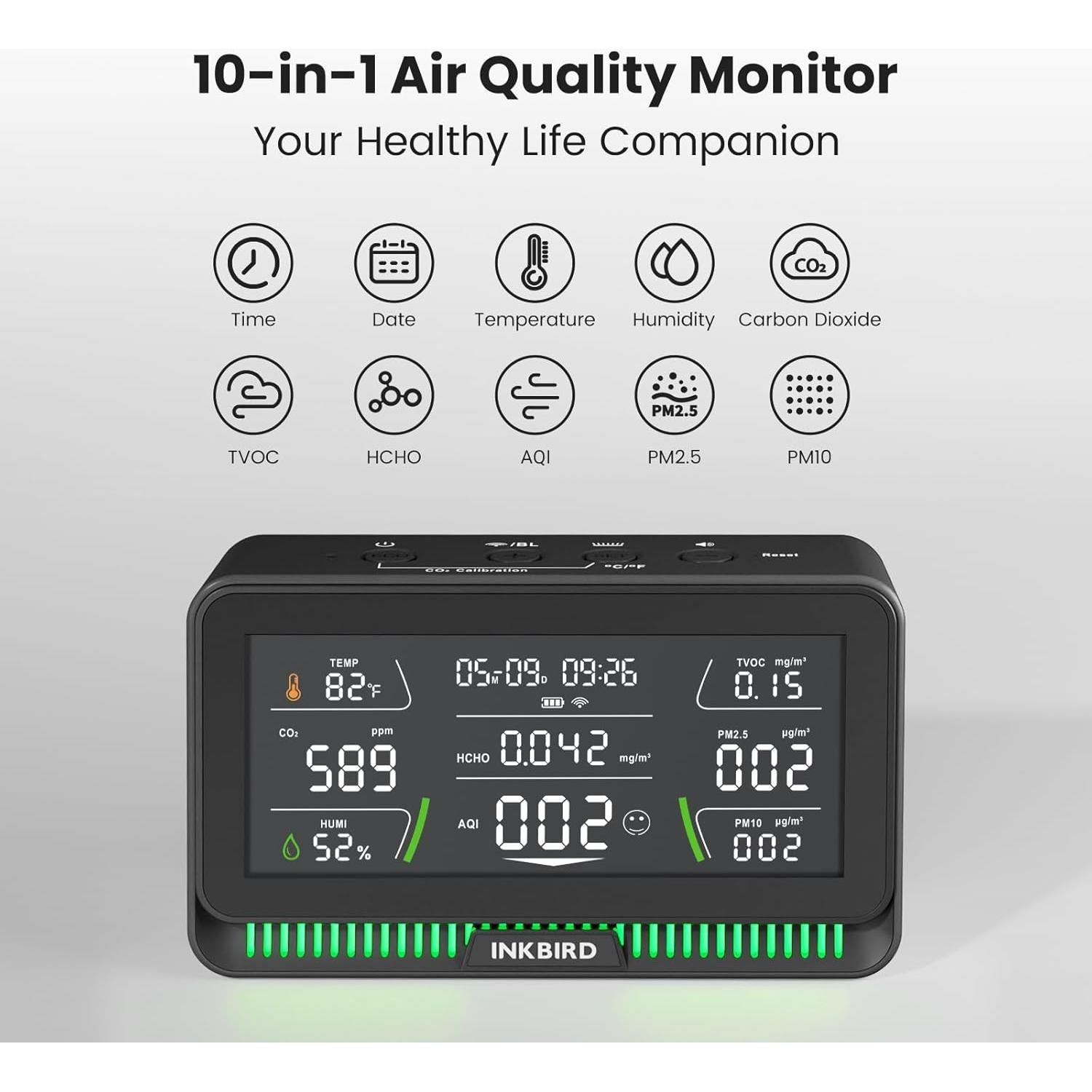 Monitor de Calidad del Aire Inkbird 10-en-1 WiFi HD 6.1"