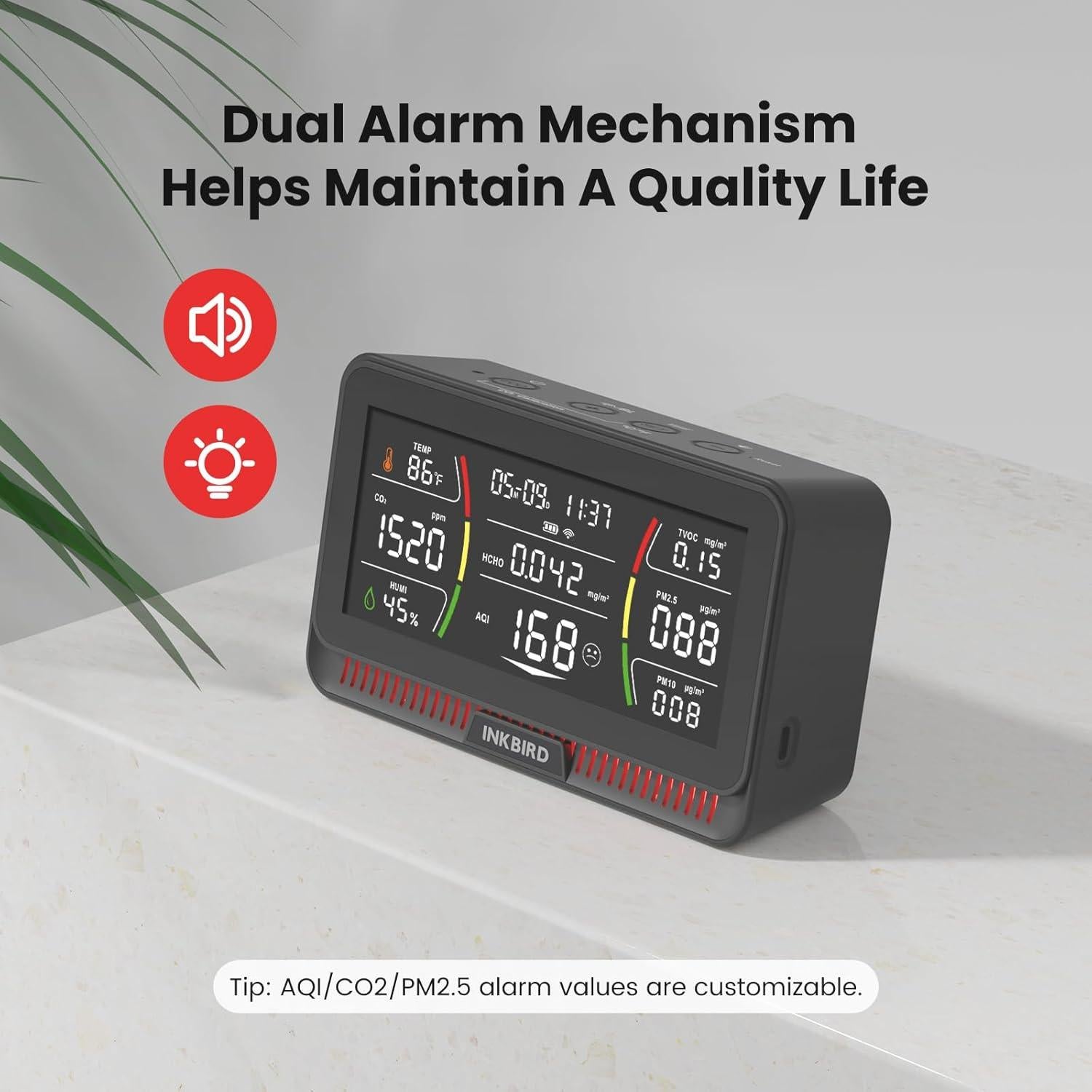 Monitor de Calidad del Aire Inkbird 10-en-1 WiFi HD 6.1"