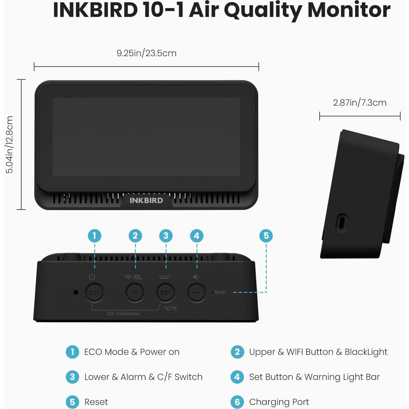 Monitor de Calidad del Aire Inkbird 10-en-1 WiFi HD 6.1"