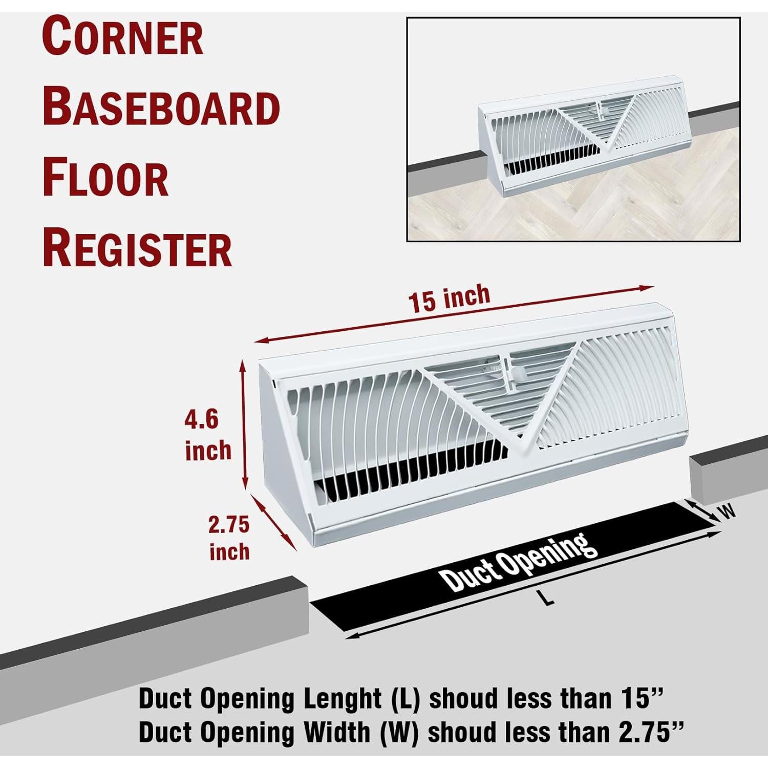 Rejilla de Zócalo en Esquina Handua 15" Blanco Acero