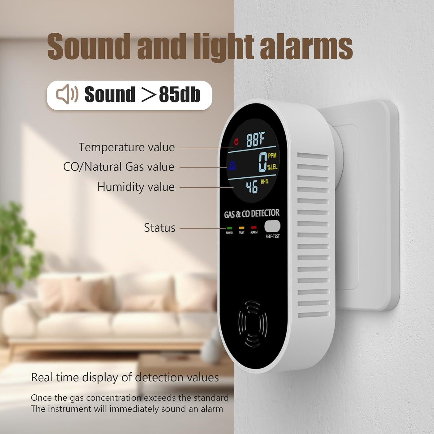 Detector de Gas Natural y Monóxido de Carbono HAOKESITE KH158 4 en 1