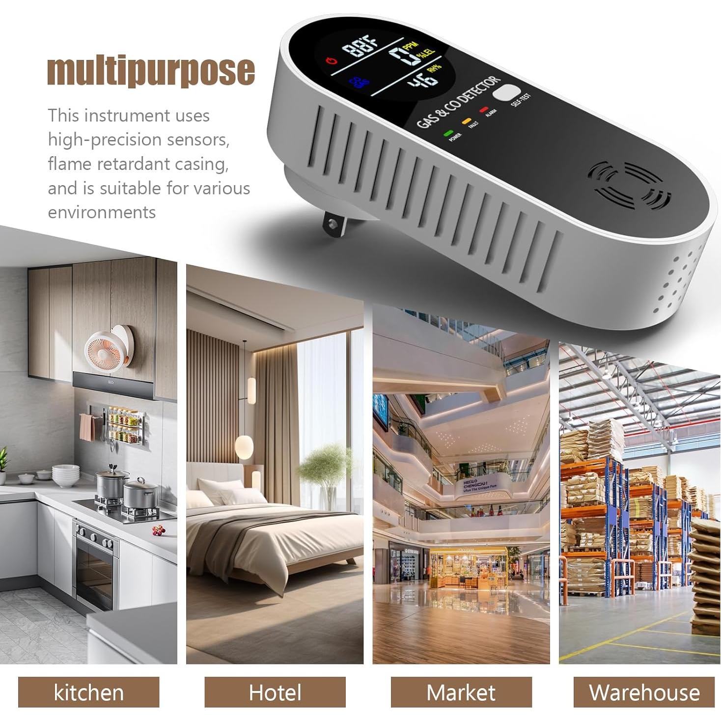 Detector de Gas Natural y Monóxido de Carbono HAOKESITE KH158 4 en 1