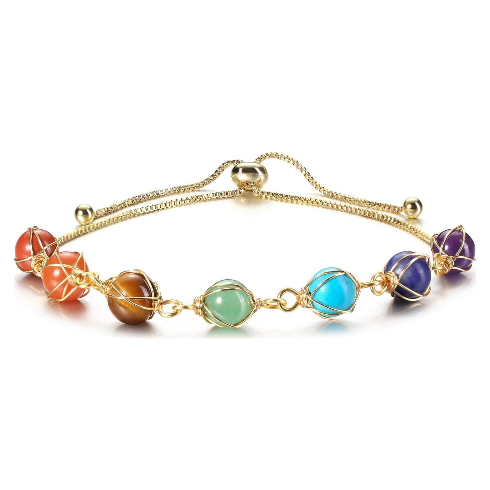 Pulsera de 7 Chakras Ajustable Jovivi con Piedras Naturales 8mm