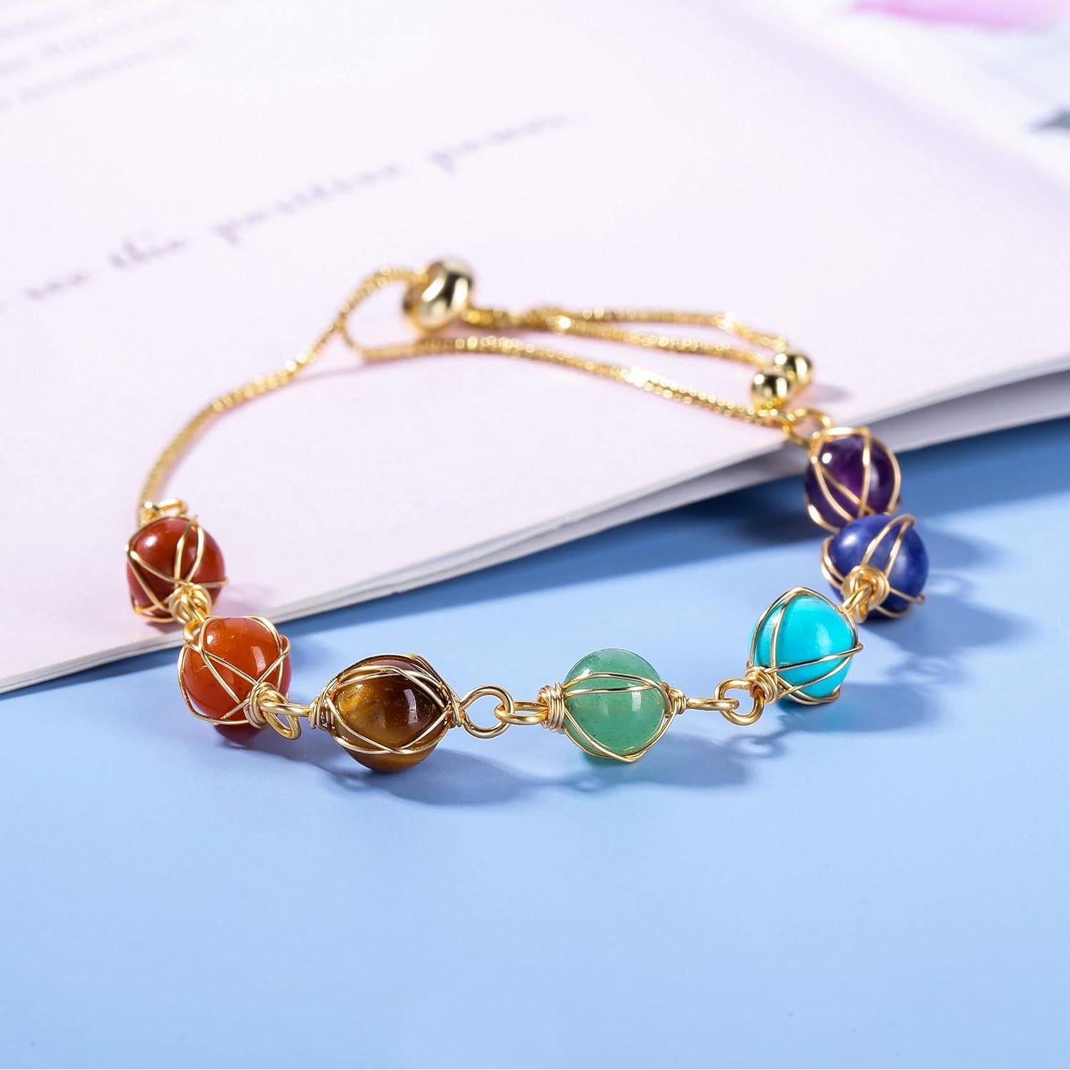 Pulsera de 7 Chakras Ajustable Jovivi con Piedras Naturales 8mm