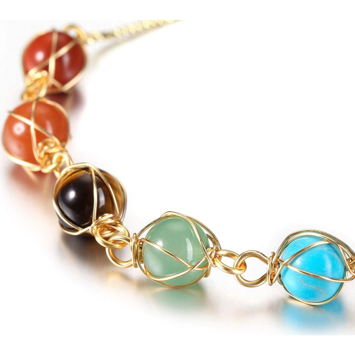 Pulsera de 7 Chakras Ajustable Jovivi con Piedras Naturales 8mm