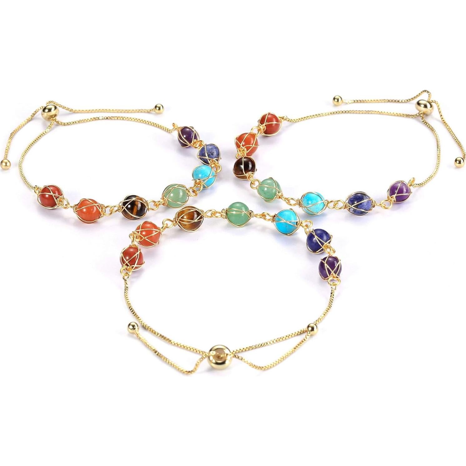 Pulsera de 7 Chakras Ajustable Jovivi con Piedras Naturales 8mm