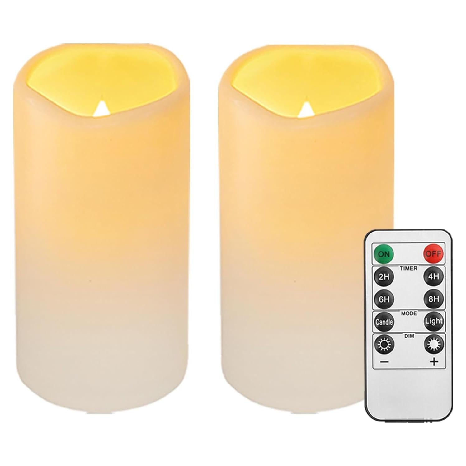 2 Velas LED Sin Llama Biyanuo para Exteriores con Control Remoto