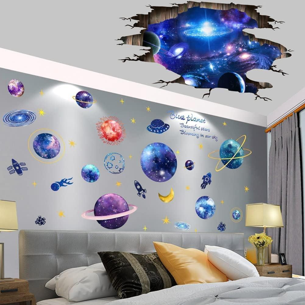 Calcomanías de Pared 3D Quanhaigou Galaxia Estrellas Azules