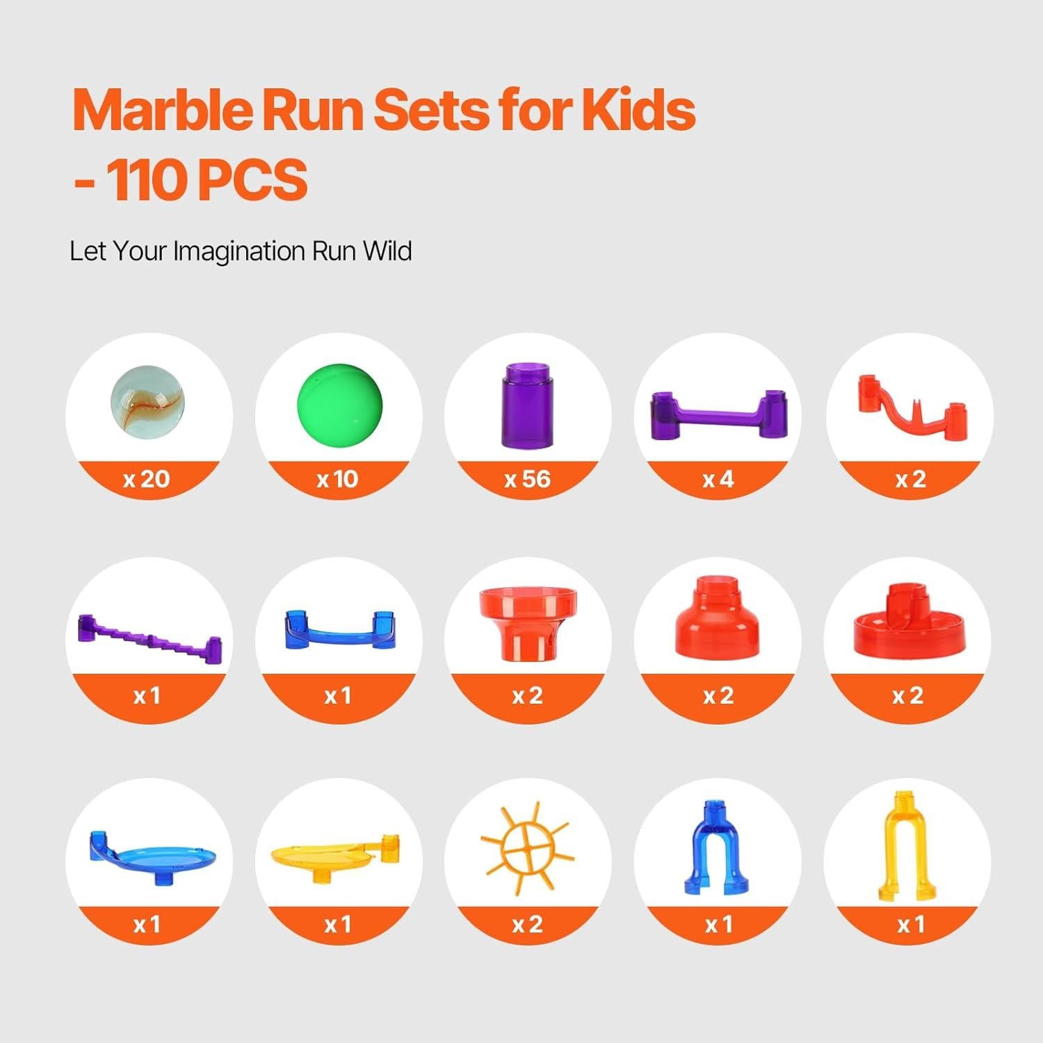 Juego de Pista de Canicas VEVOR 110 Piezas con Canicas Brillantes