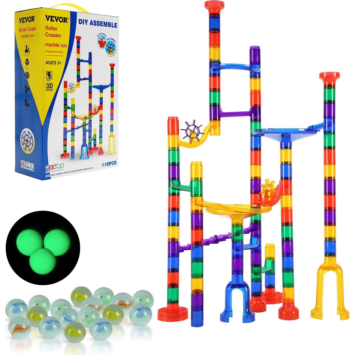 Juego de Pista de Canicas VEVOR 110 Piezas con Canicas Brillantes