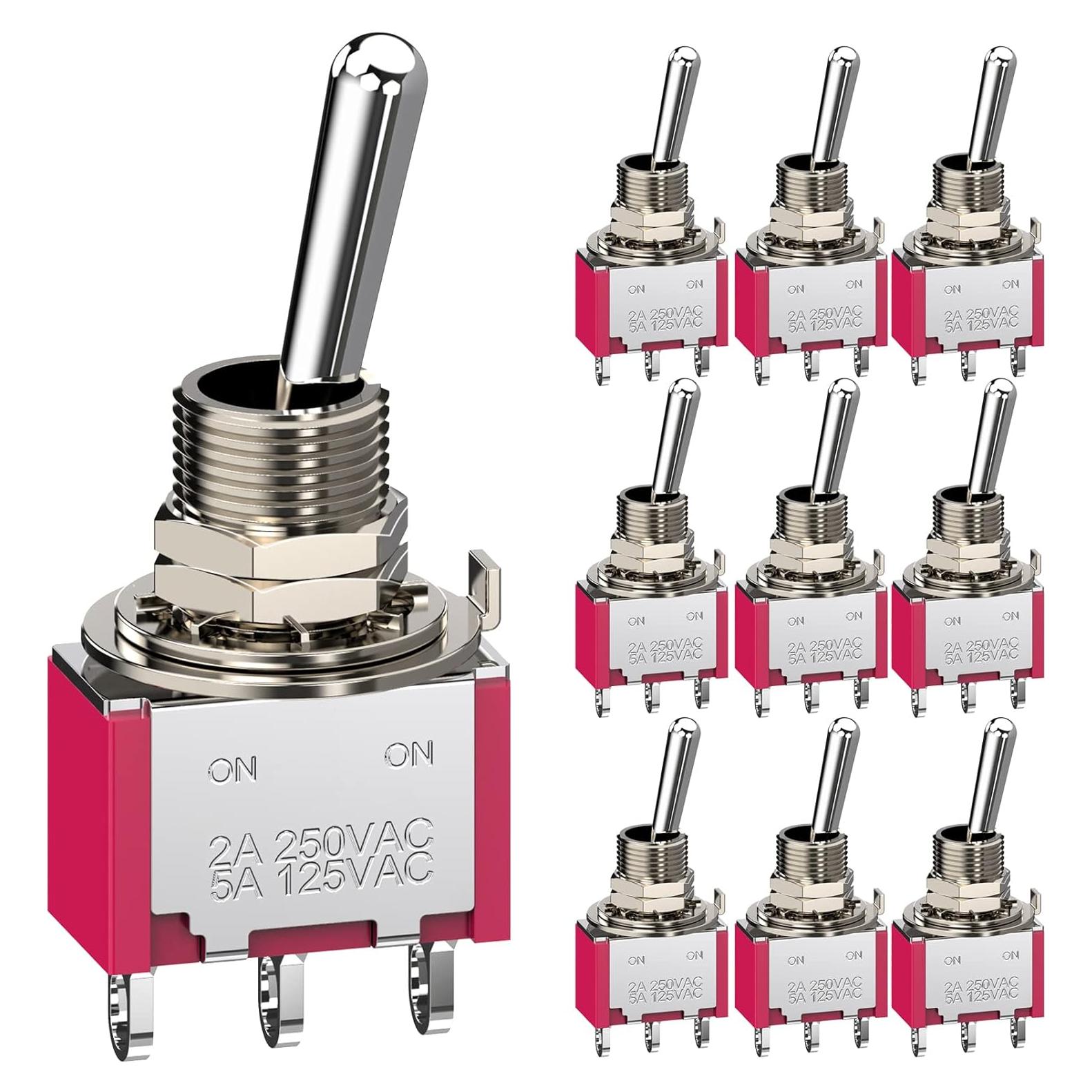 Interruptor de Palanca SPDT DIYhz 5A 125V 2A 250V 10 Piezas